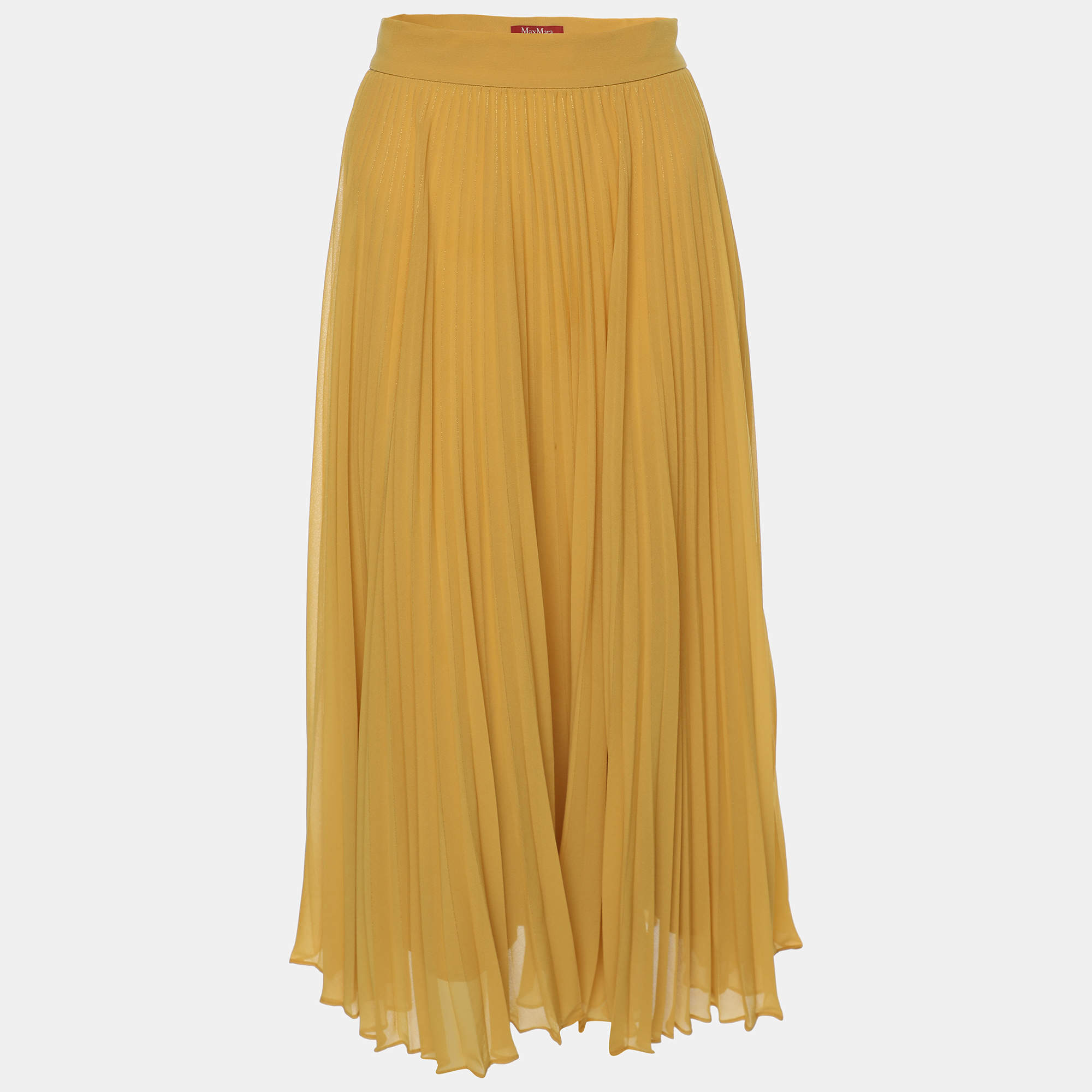 Max Mara Studio Yellow Pleated Knit Fabric Maxi Skirt M