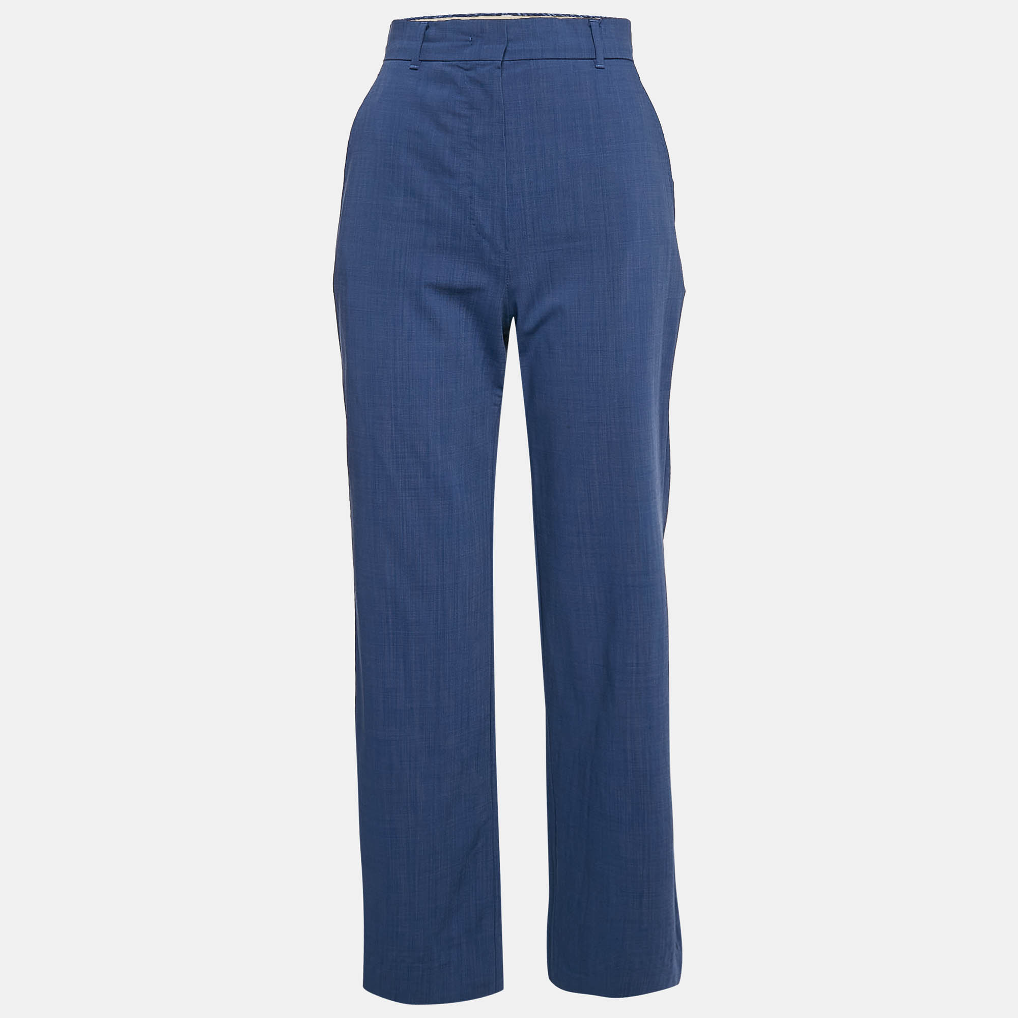 Pre Owned Max Mara Studio Blue Wool Straight Fit Trousers XS/Waist 27.5"