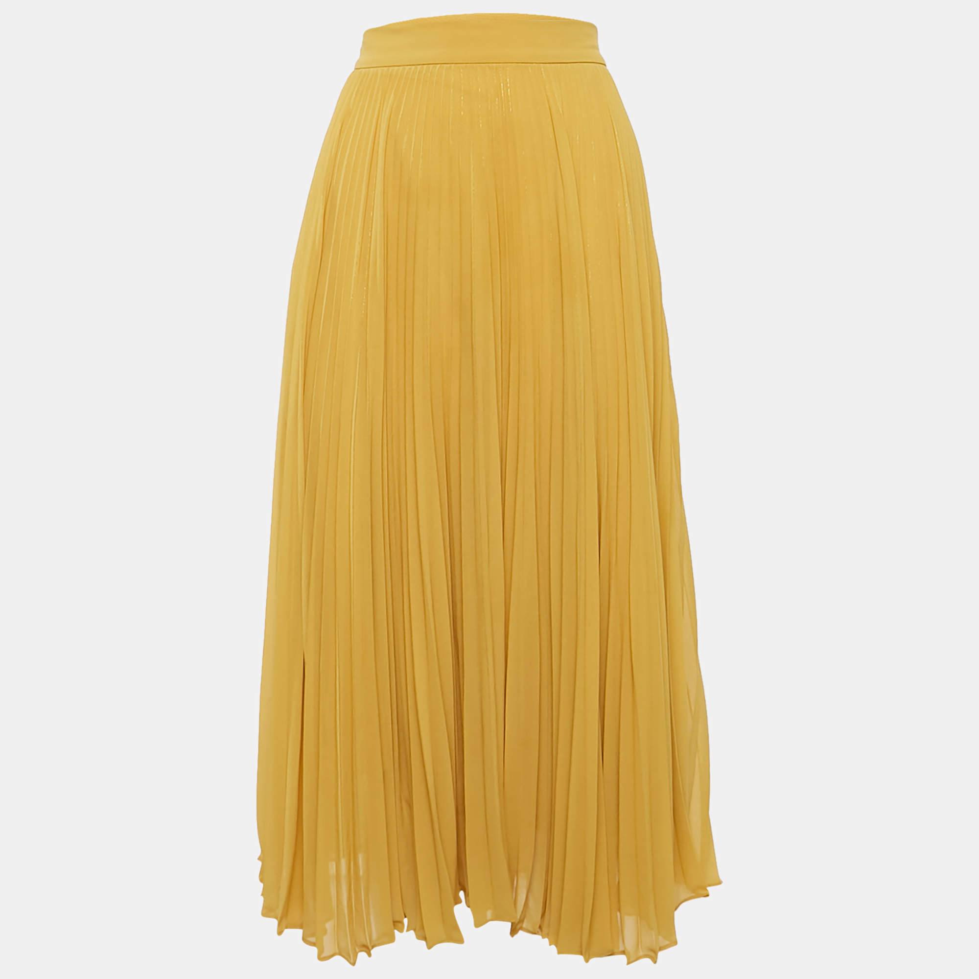 Max Mara Studio Yellow Pleated Georgette Midi Skirt M
