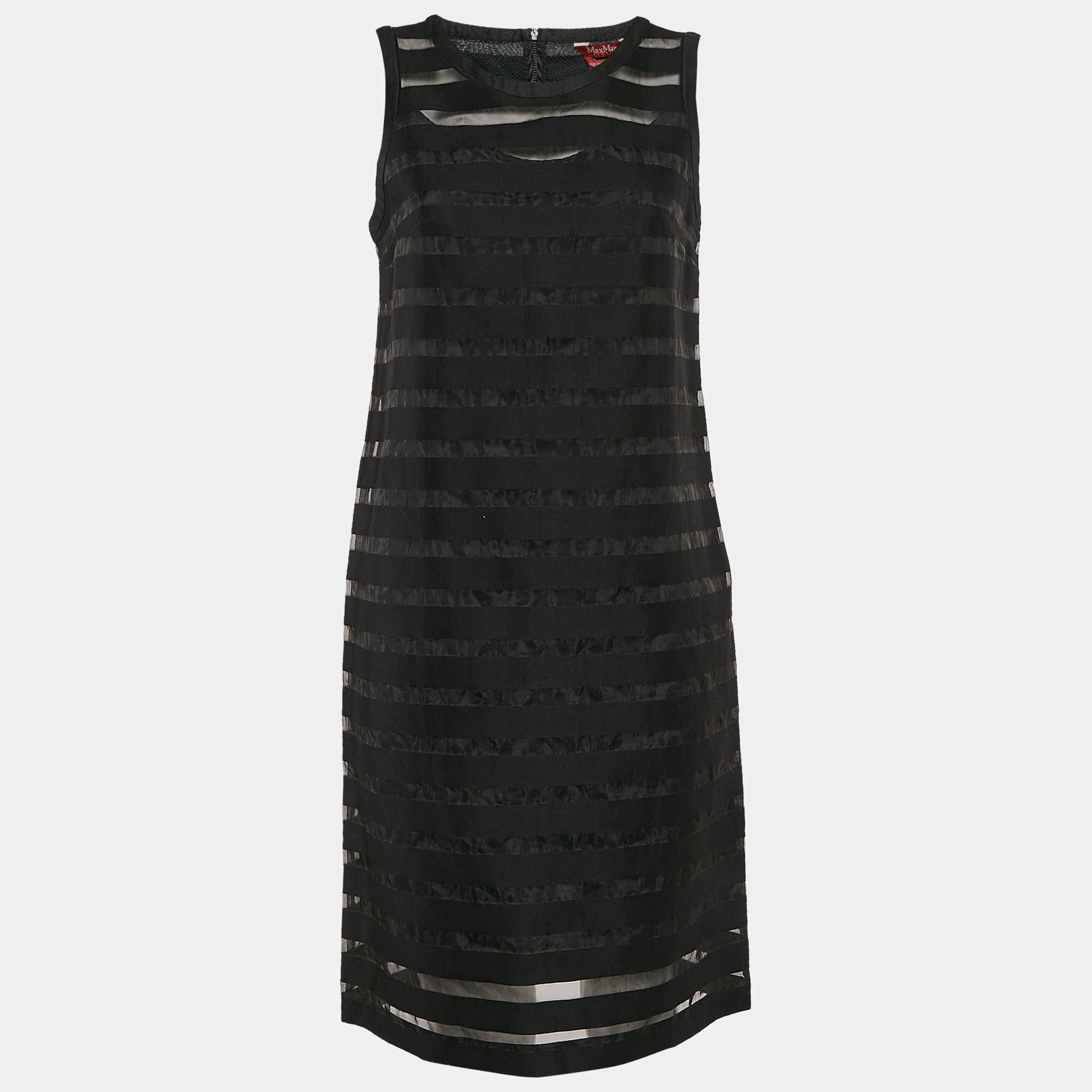 Pre Owned Max Mara Studio Black Striped Cotton Blend Sleeveless Short Dress M