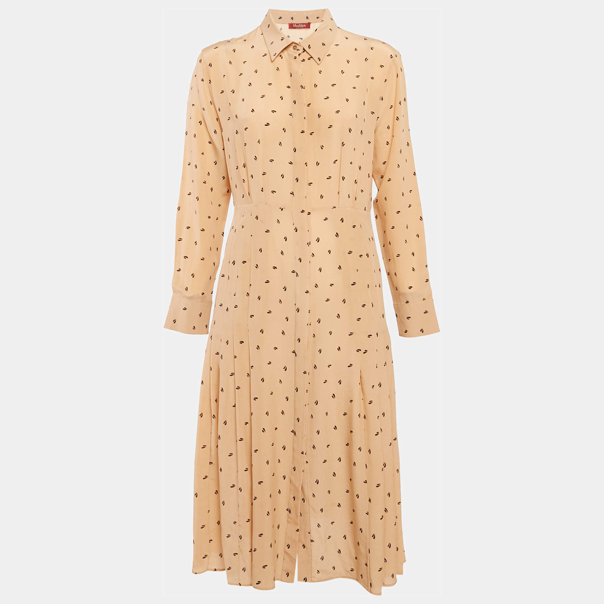 Max Mara Studio Peach Printed Silk Pleated Shorts Dress M