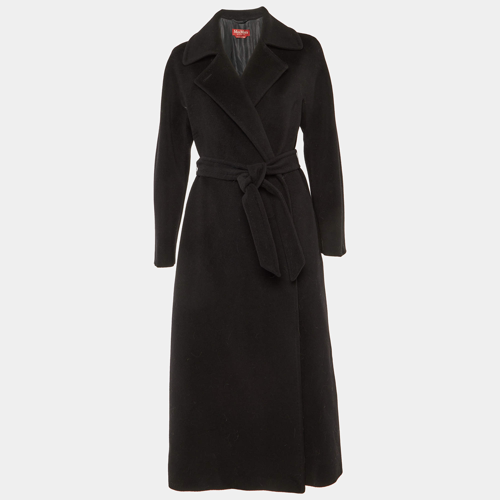 Pre Owned Max Mara Studio Black Wool Belted Long Coat M