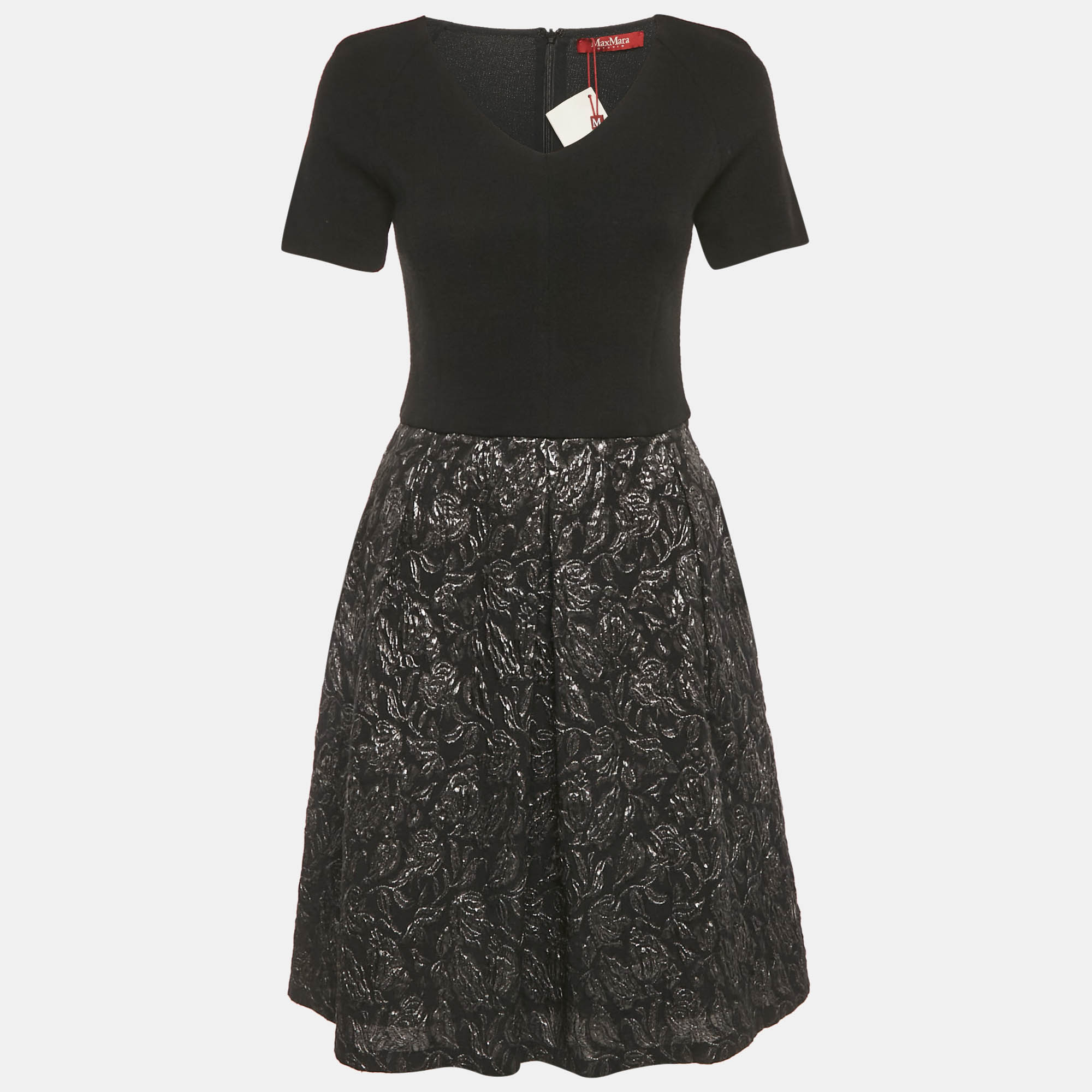 Pre Owned Max Mara Studio Black Wool & Jacquard Short Dress L