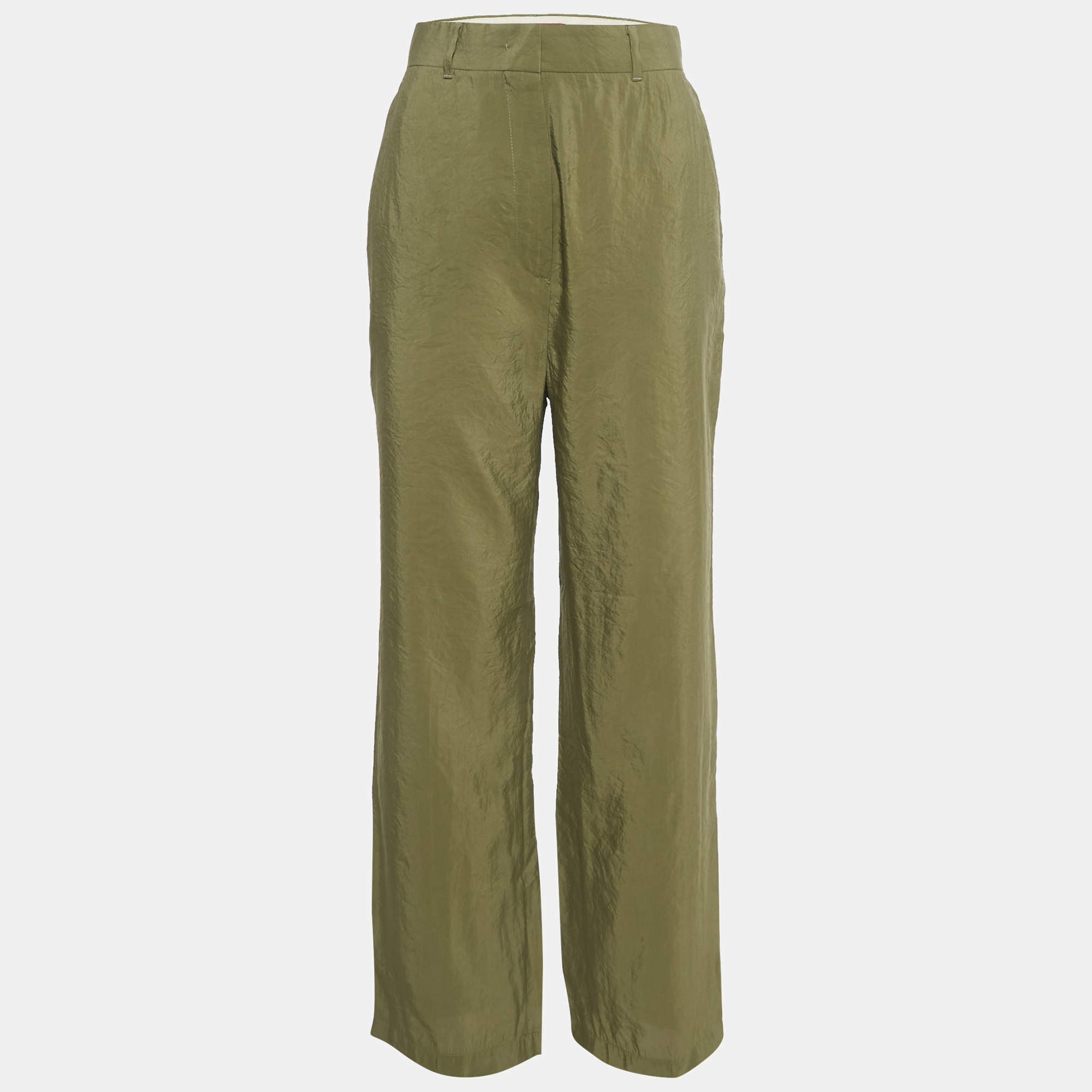 Pre Owned Max Mara Studio Green Crepe Straight Leg Trousers S