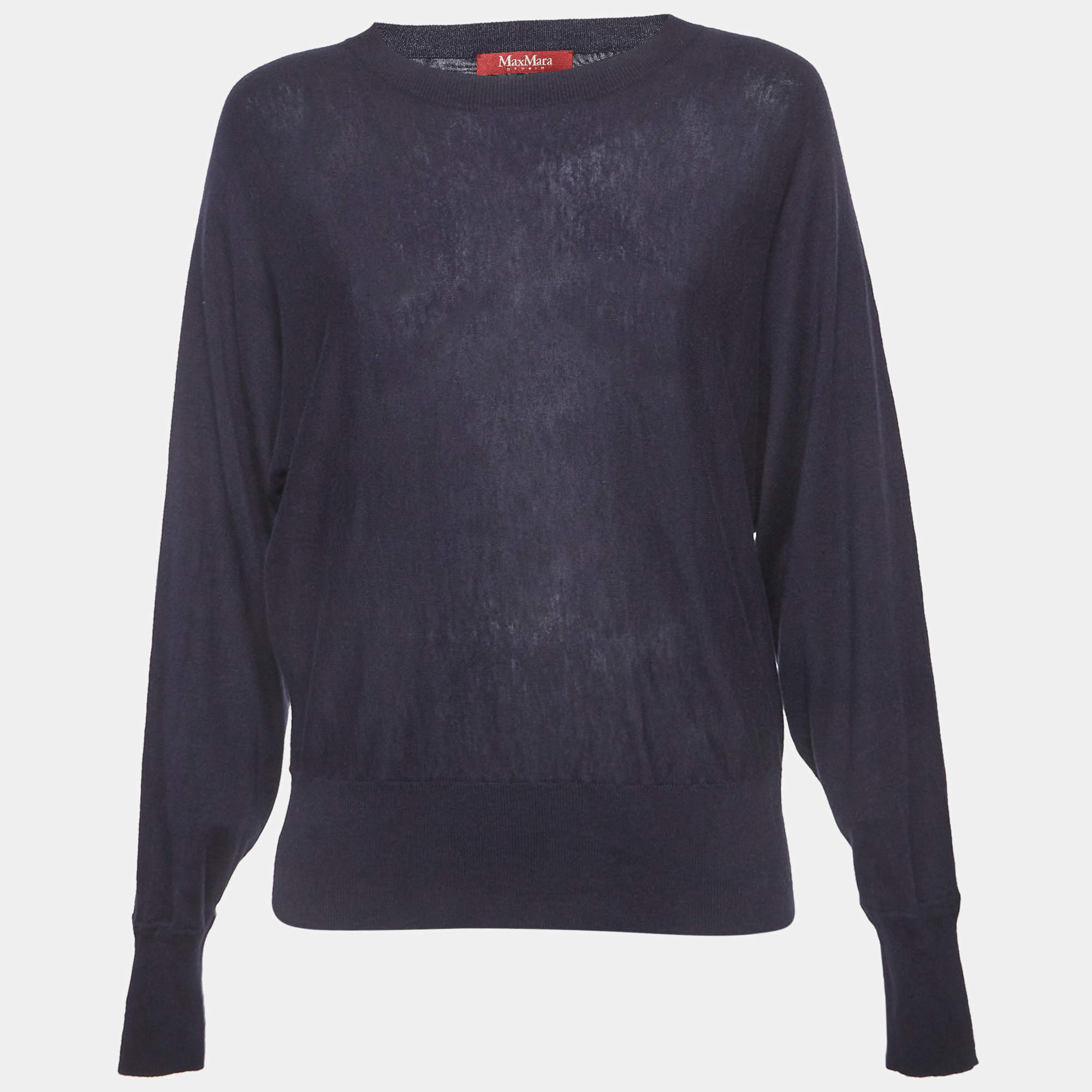 Pre Owned Max Mara Studio Navy Blue Knit Dolman Sleeve Jumper L