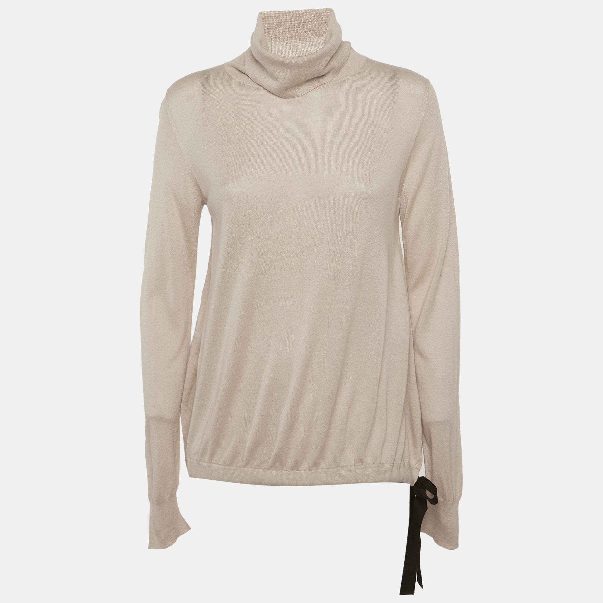 Pre Owned Max Mara Studio Beige Knit Turtle Neck Sweater L
