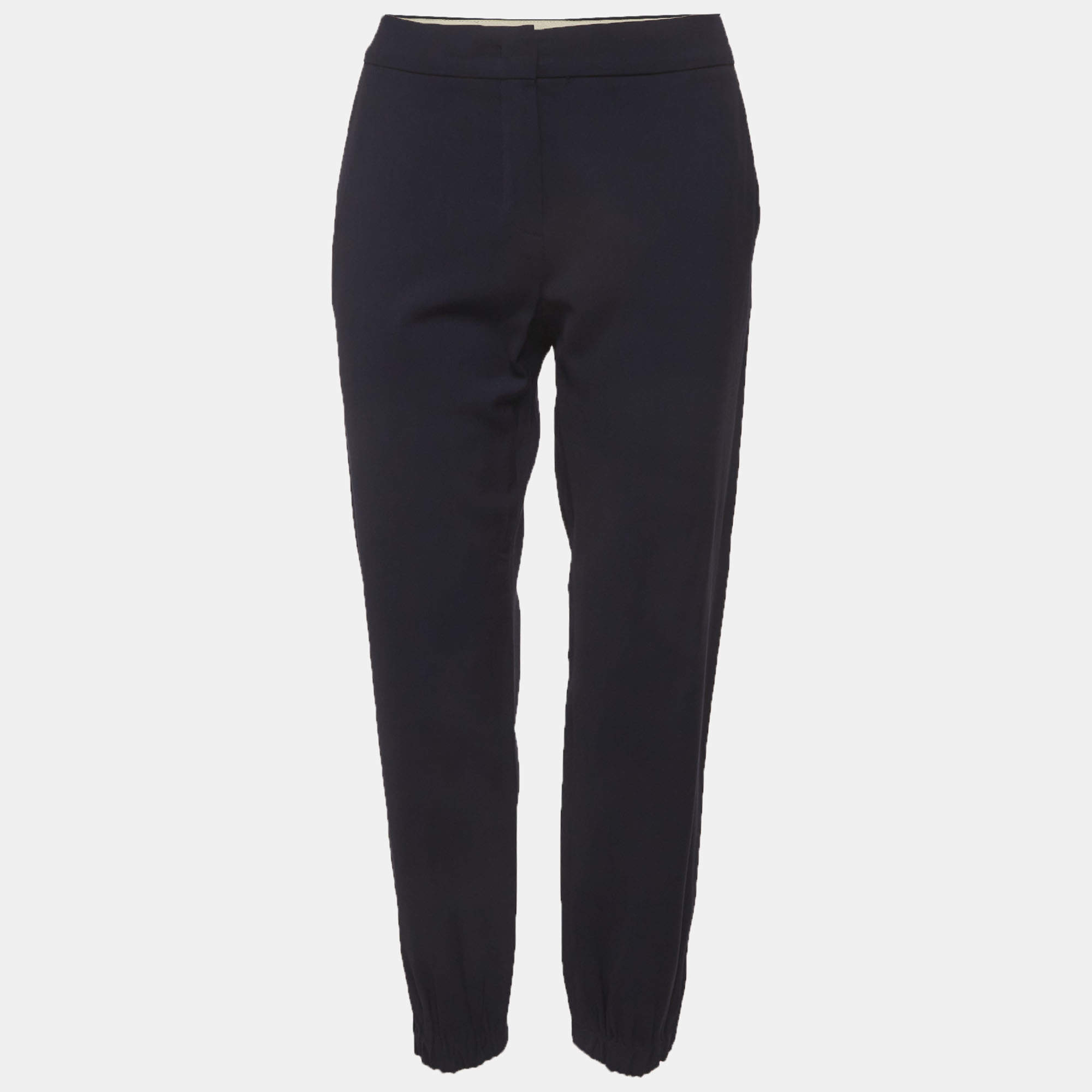 Pre Owned Max Mara Studio Navy Blue Gabardine Relaxed Fit Trousers S