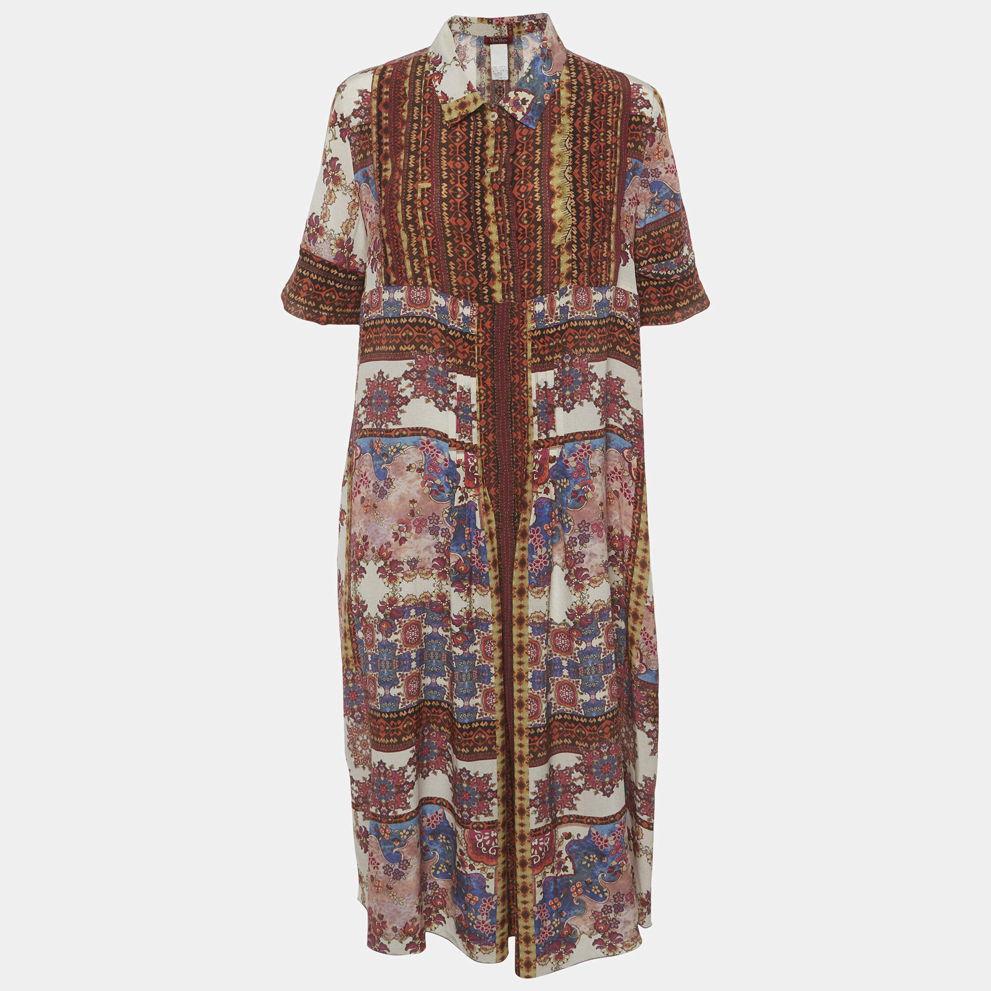 مملوكة مسبقًا Max Mara Multicolor Printed Silk Midi Dress S