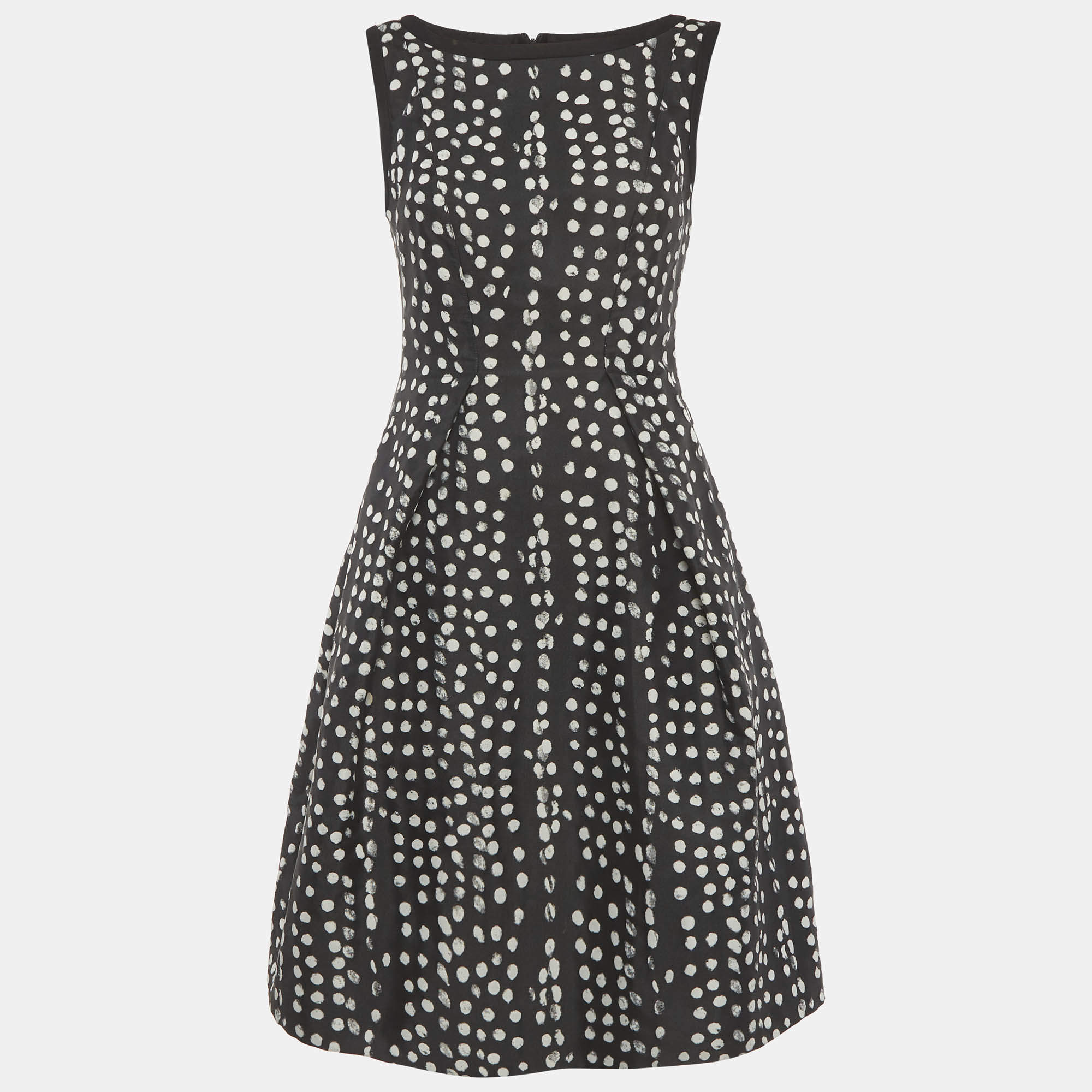 Pre Owned Max Mara Studio Black/White Dotted Flared Mini Dress M