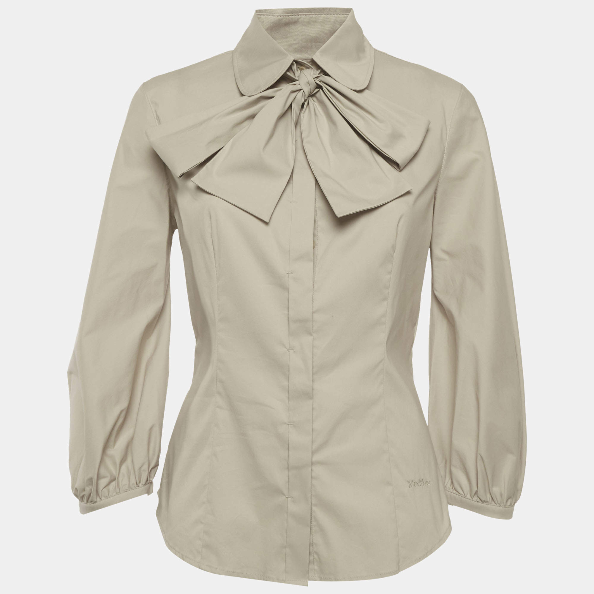 Pre Owned Max Mara Studio Grey Cotton Tie-Up Detail Shirt M