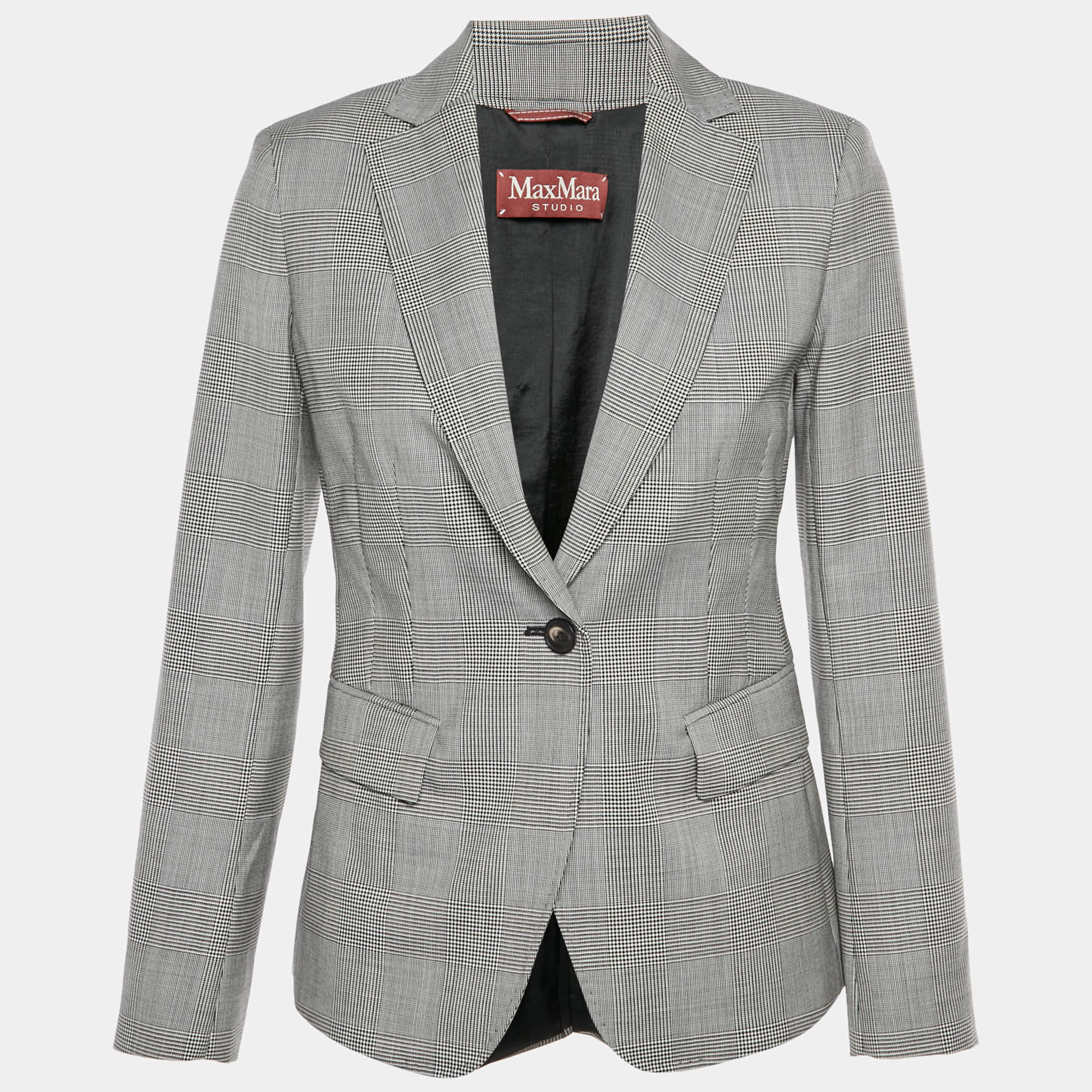 Pre Owned Max Mara Studio Black/White Houndstooth Wool Regular Fit Blazer S