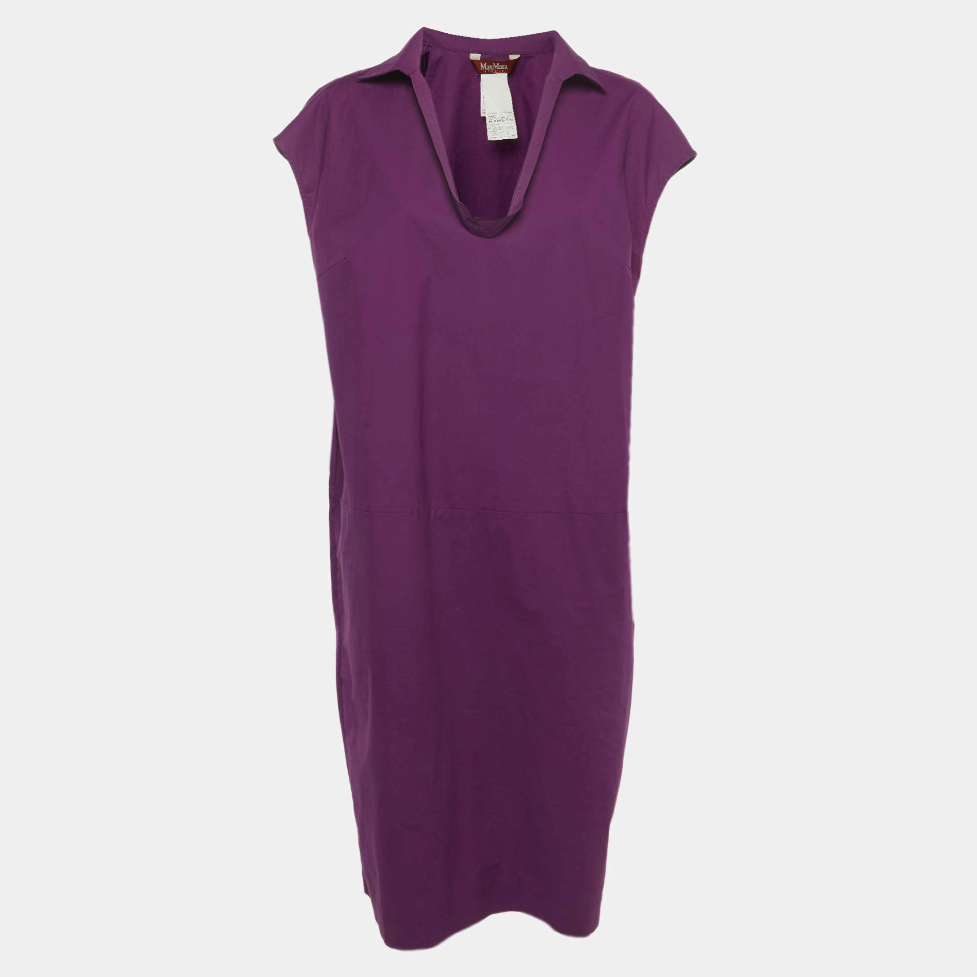 Pre Owned Max Mara Studio Purple Stretch Cotton Sleeveless Midi Dress XL