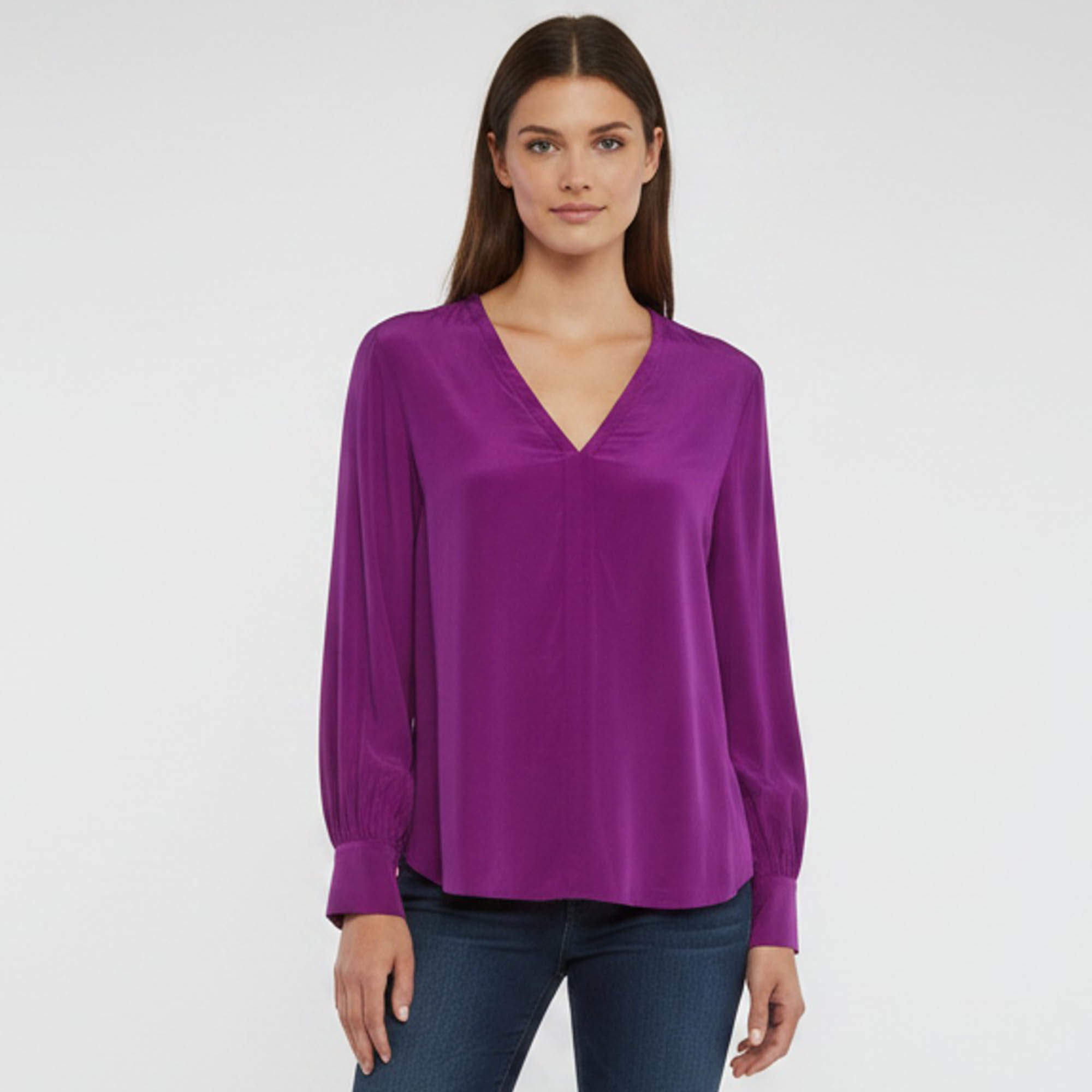Pre Owned Max Mara Studio Purple Crepe V-Neck Blouse L