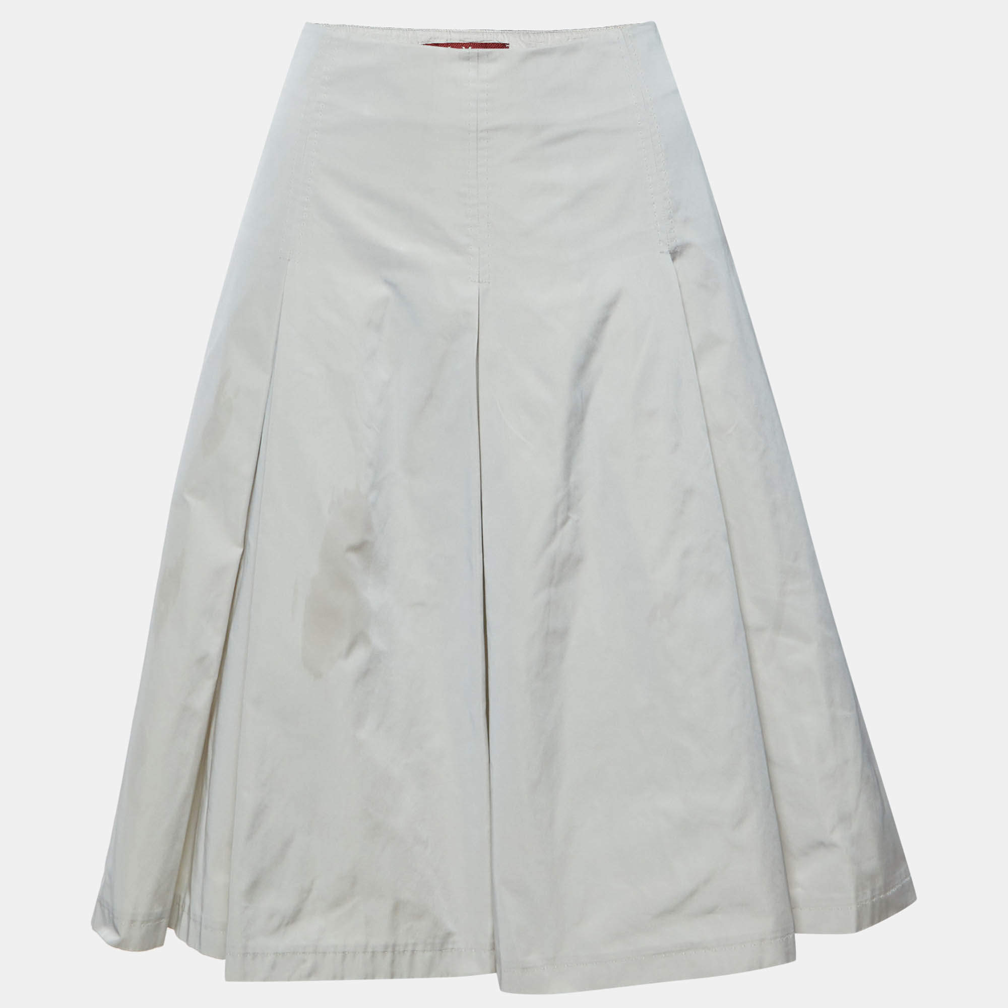 Pre Owned Max Mara Studio Ecru Faille Pleated Knee Length Skirt L