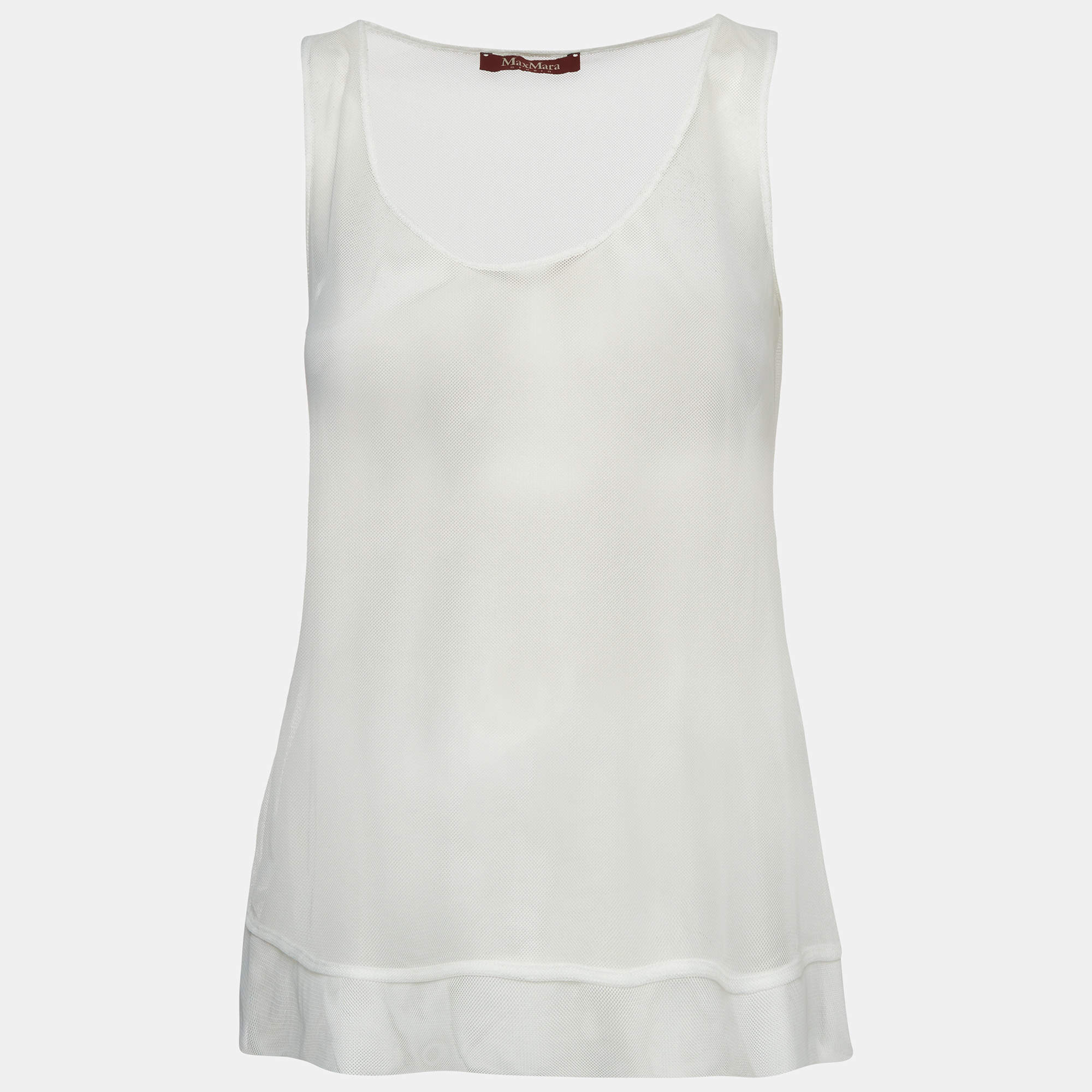 مملوكة مسبقًا Max Mara Studio White Mesh Sheer Tank Top M