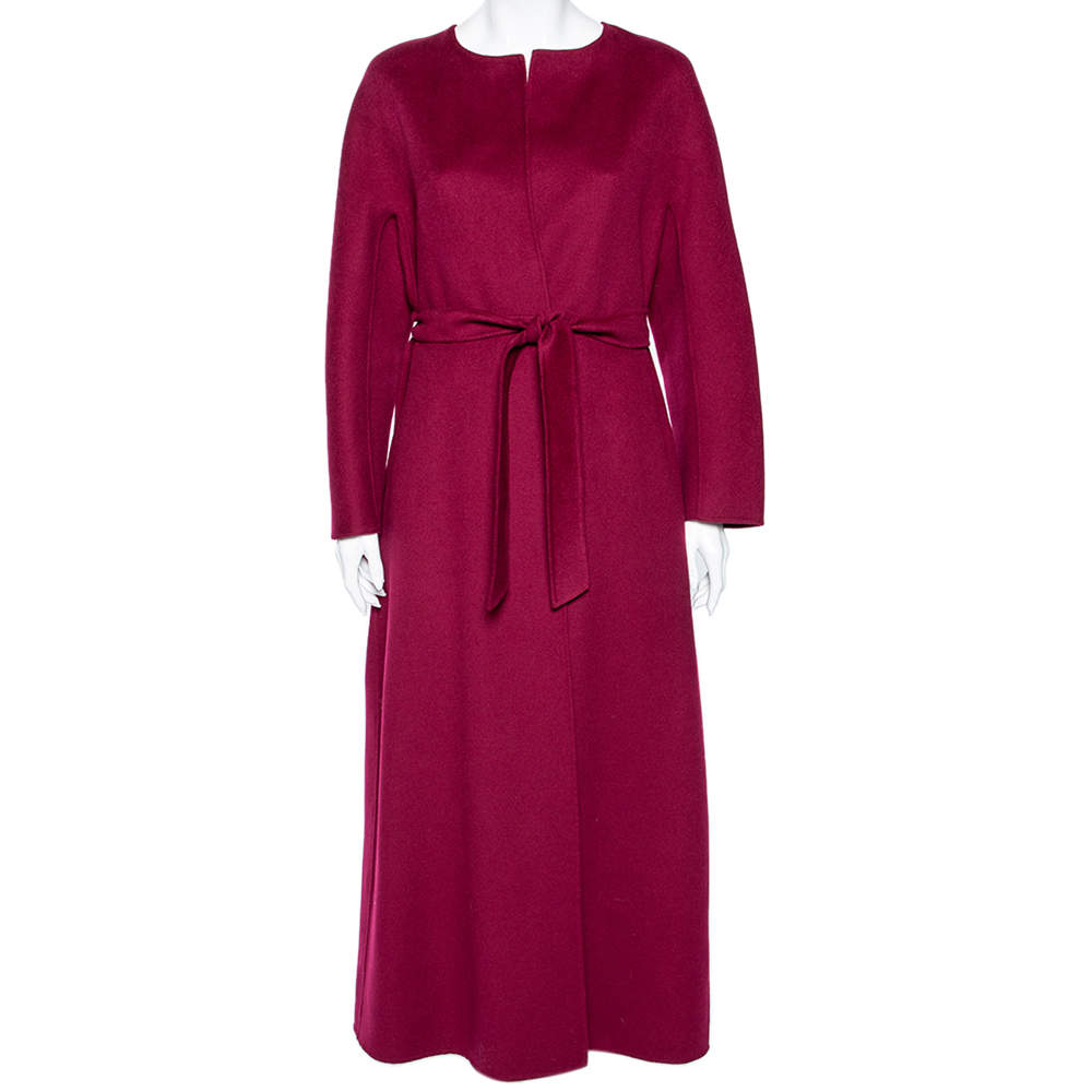 Max Mara Studio Burgundy Wool Open Front Belted Coat M