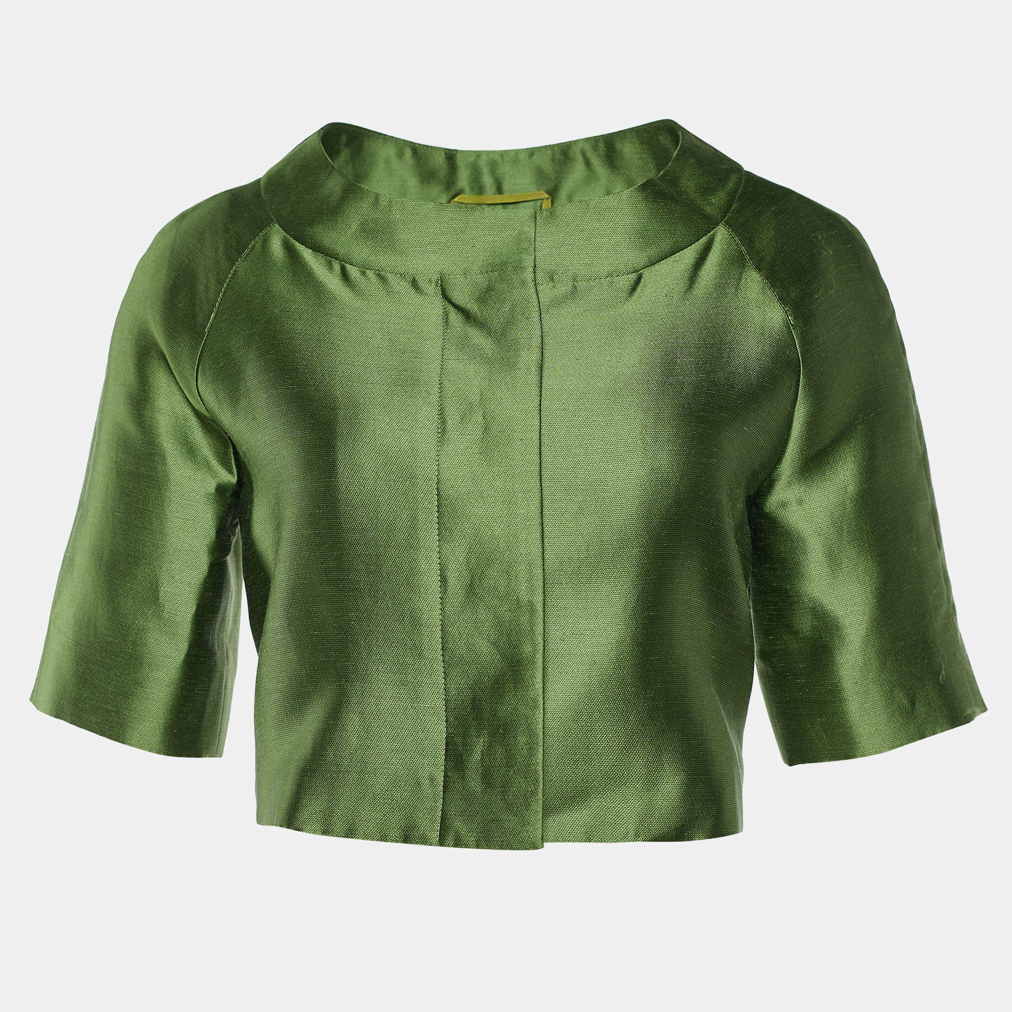 Pre Owned Max Mara Studio Green Linen Blend Cropped Blazer M