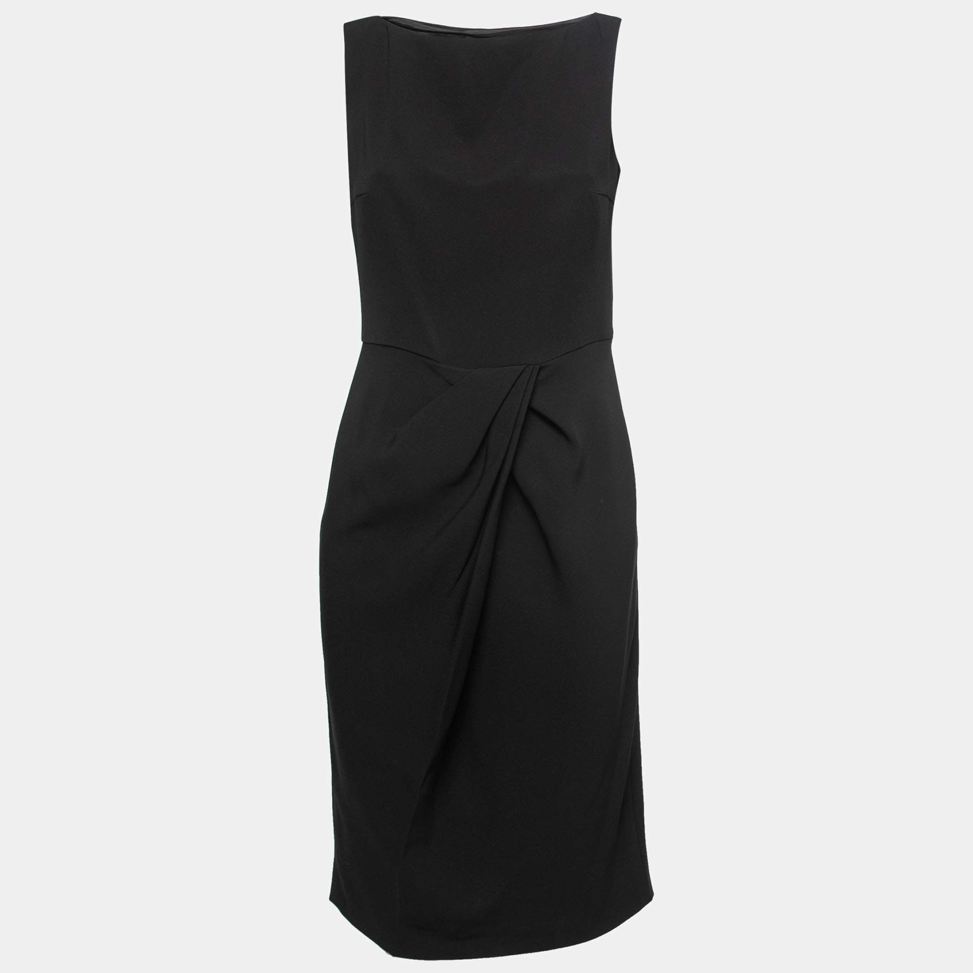 Max Mara Studio Black Crepe Draped Midi Dress M