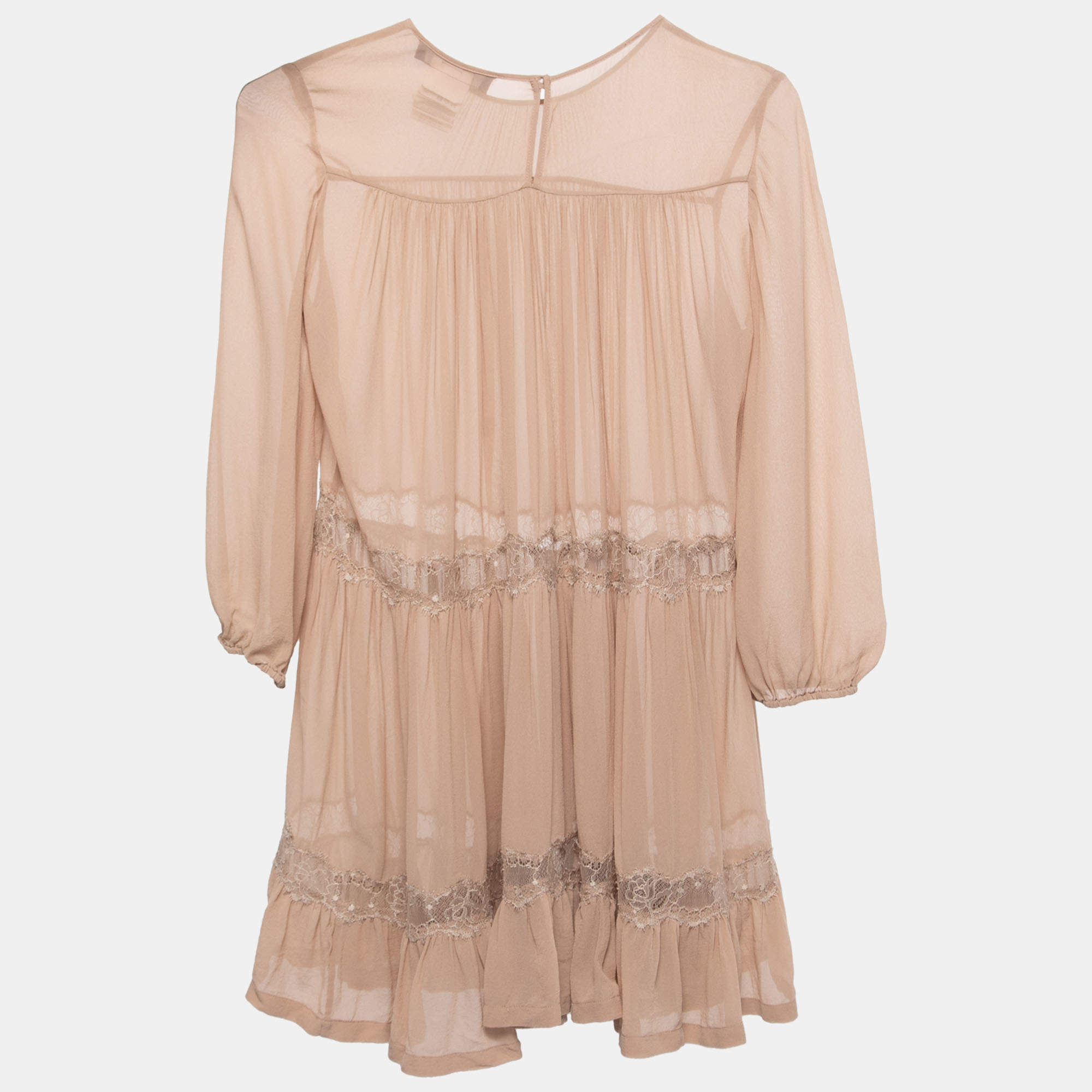 Max Mara Studio Beige Silk And Lace Insert Tunic Dress S