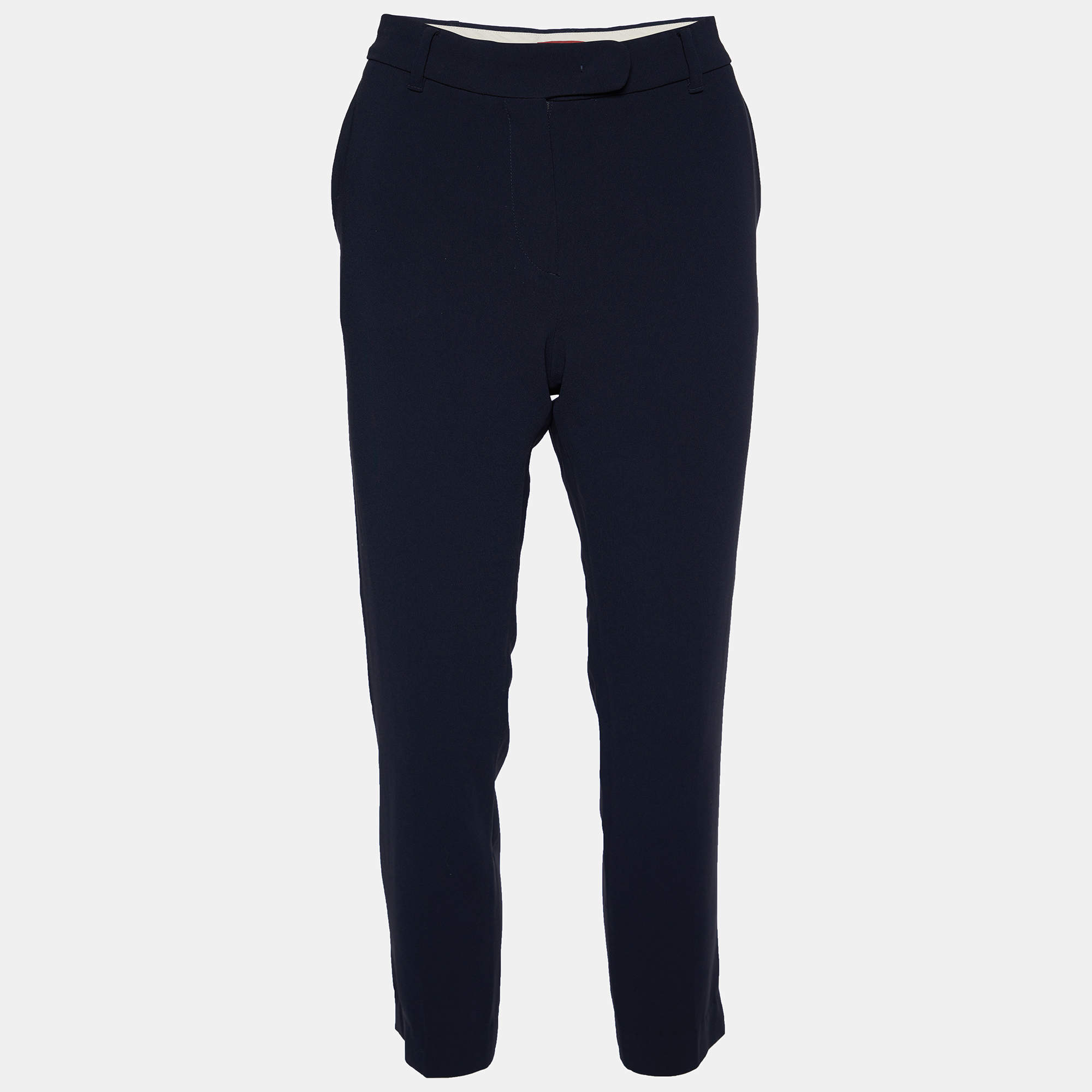 Pre Owned Max Mara Studio Navy Blue Crepe Tapered Leg Trousers S