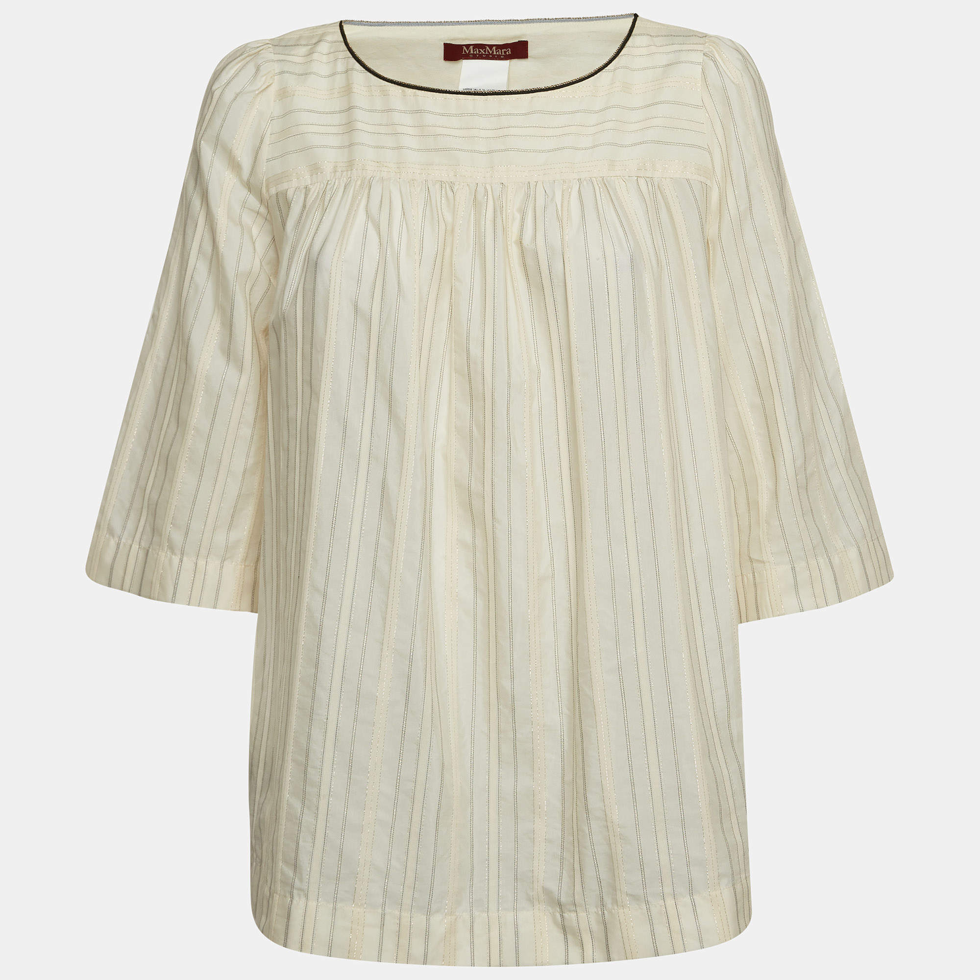 Max Mara Cream Lurex Stripe Cotton Blend Blouse S