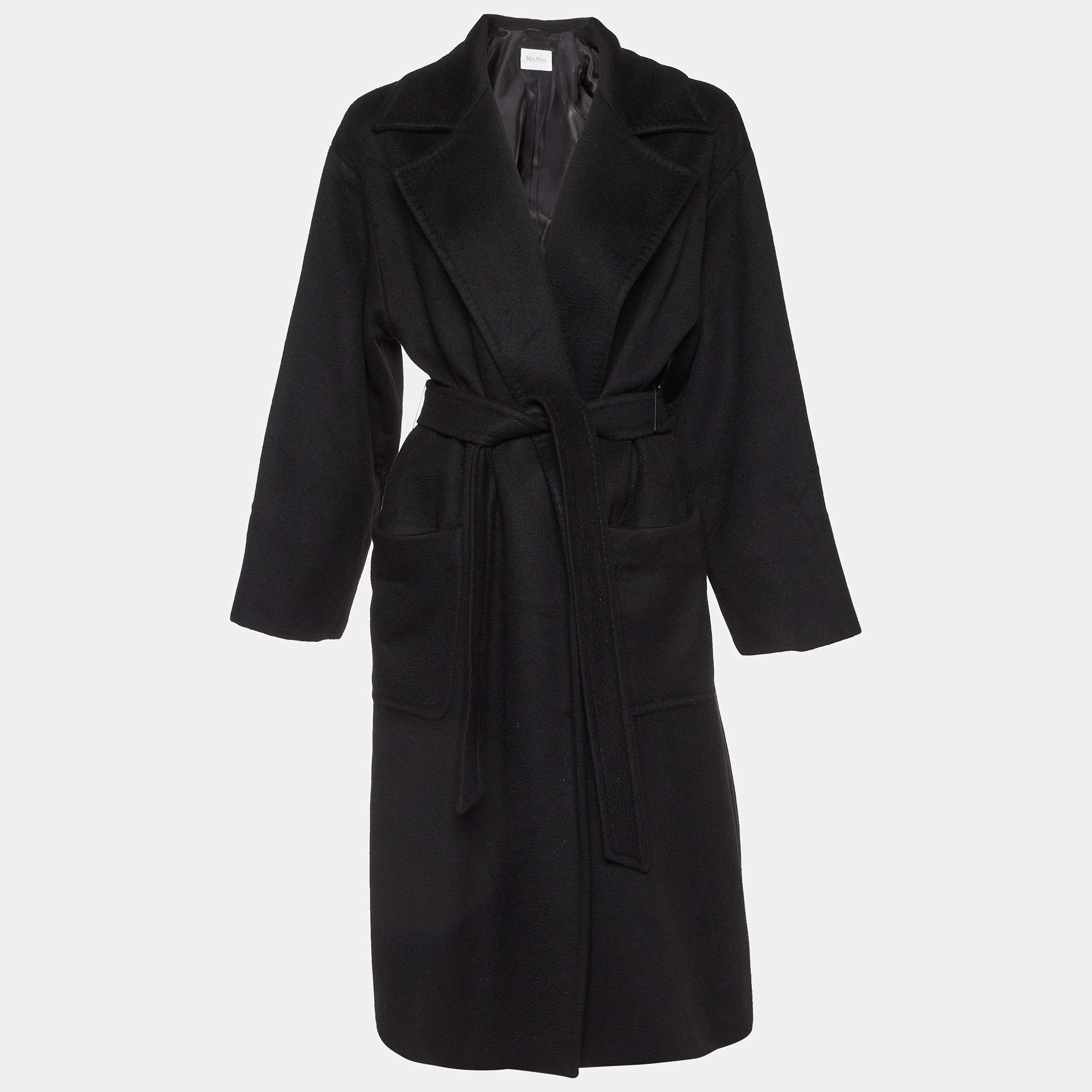 Pre Owned Max Mara Black Cashmere Belted Long Coat M