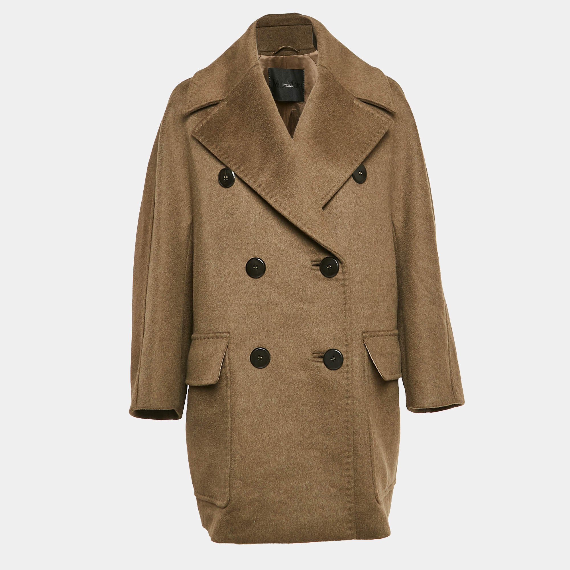 Max Mara Khaki Green Cashmere Double Breasted Coat S