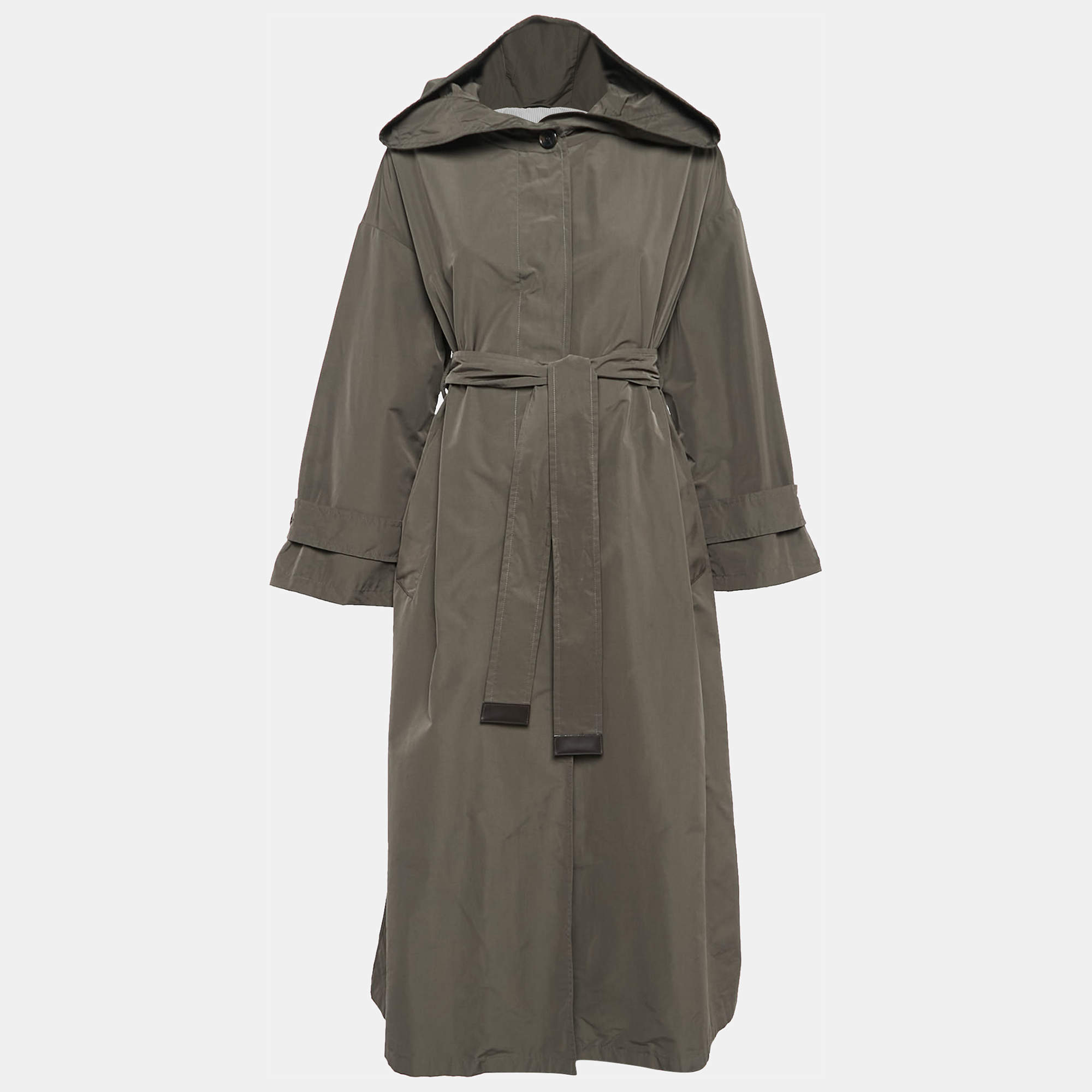 Max Mara Olive Green Cotton Blend Hooded The Cube Long Coat XS