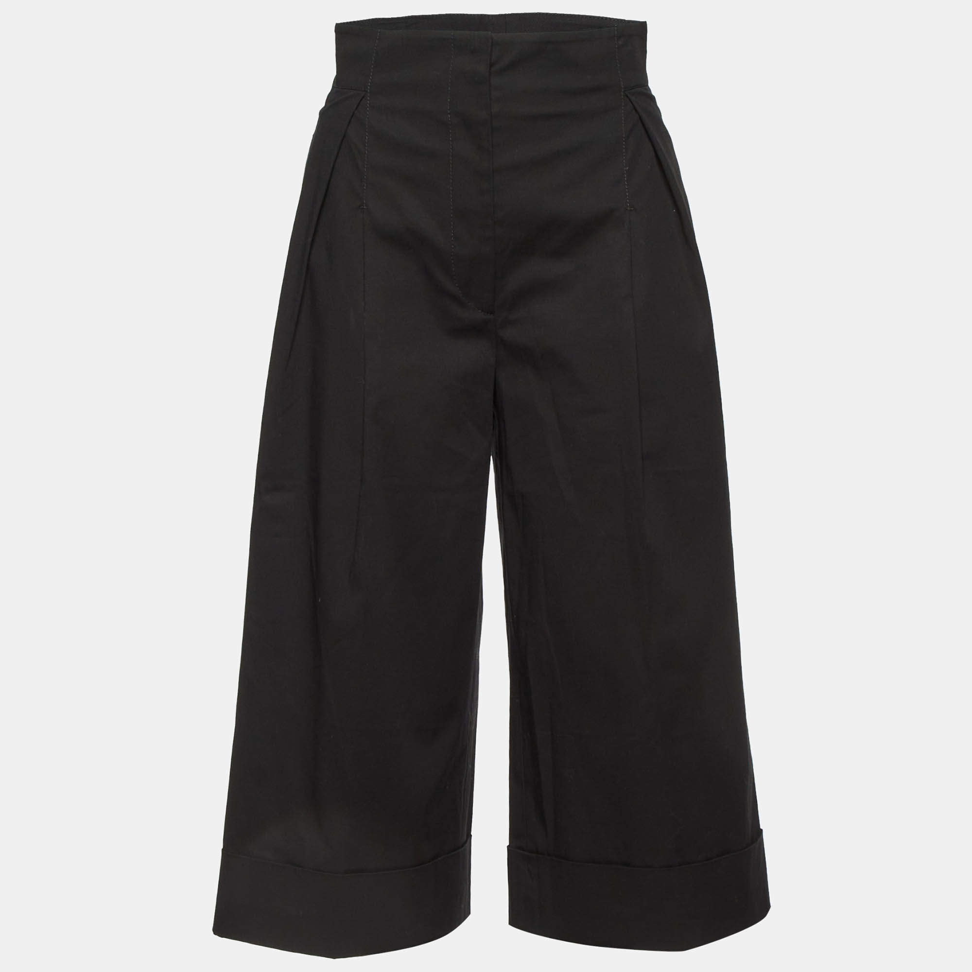 Pre Owned Max Mara Studio Black Cotton Pleated Culottes XS