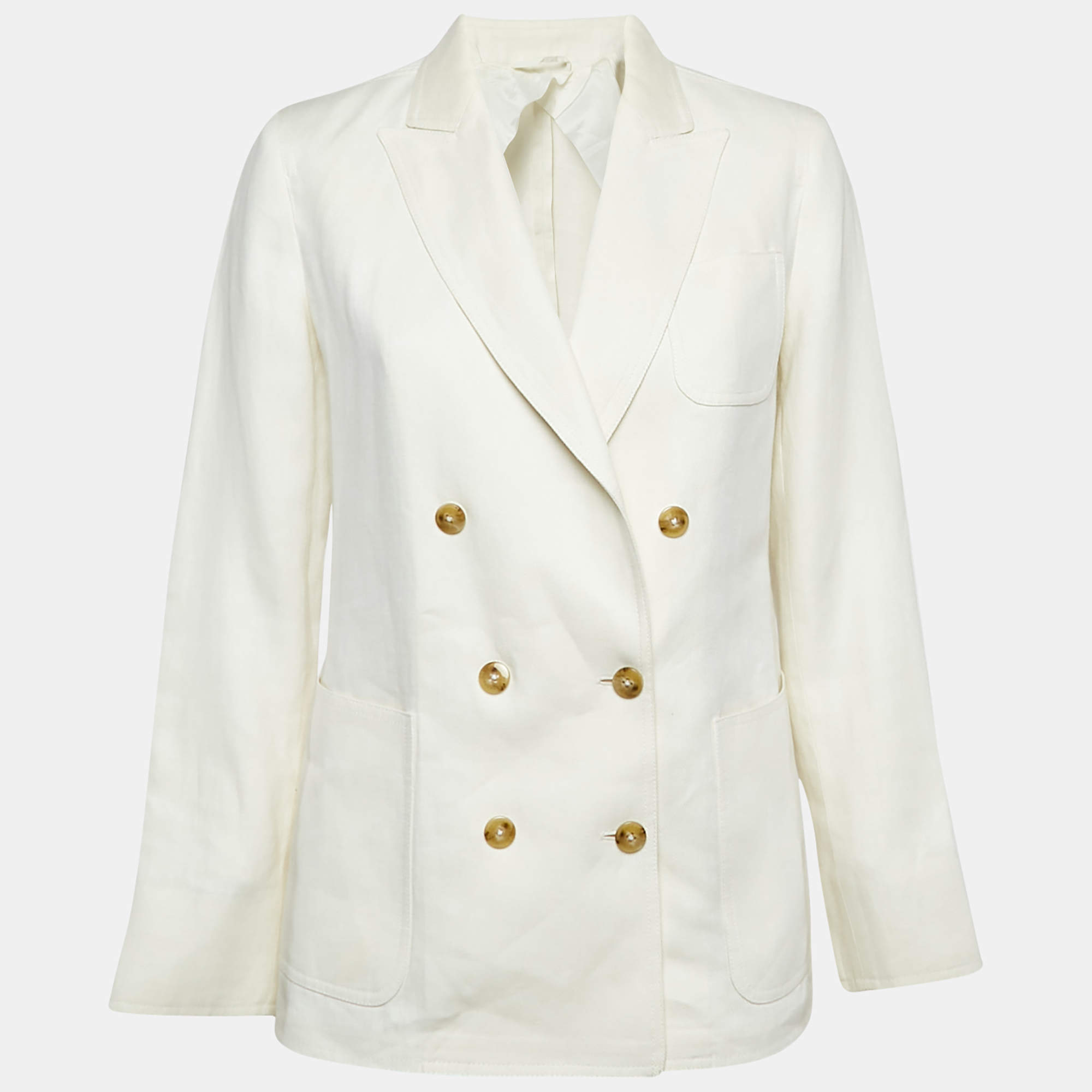 Pre Owned Max Mara Off-White Linen Gabardine Double Breasted Blazer S