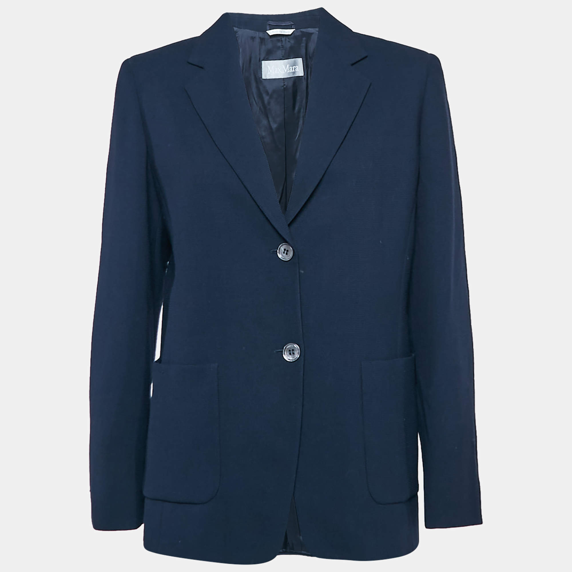 Max Mara Navy Blue Wool Blend Single Breasted Blazer M