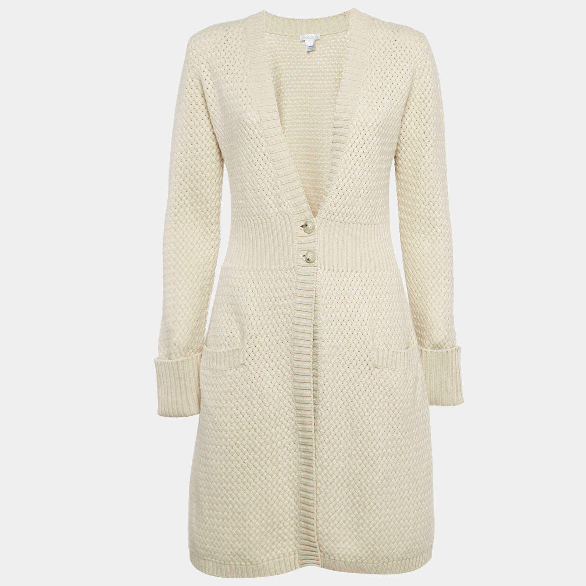 Pre Owned Max Mara Beige Pure Cashmere Knit Long Cardigan L