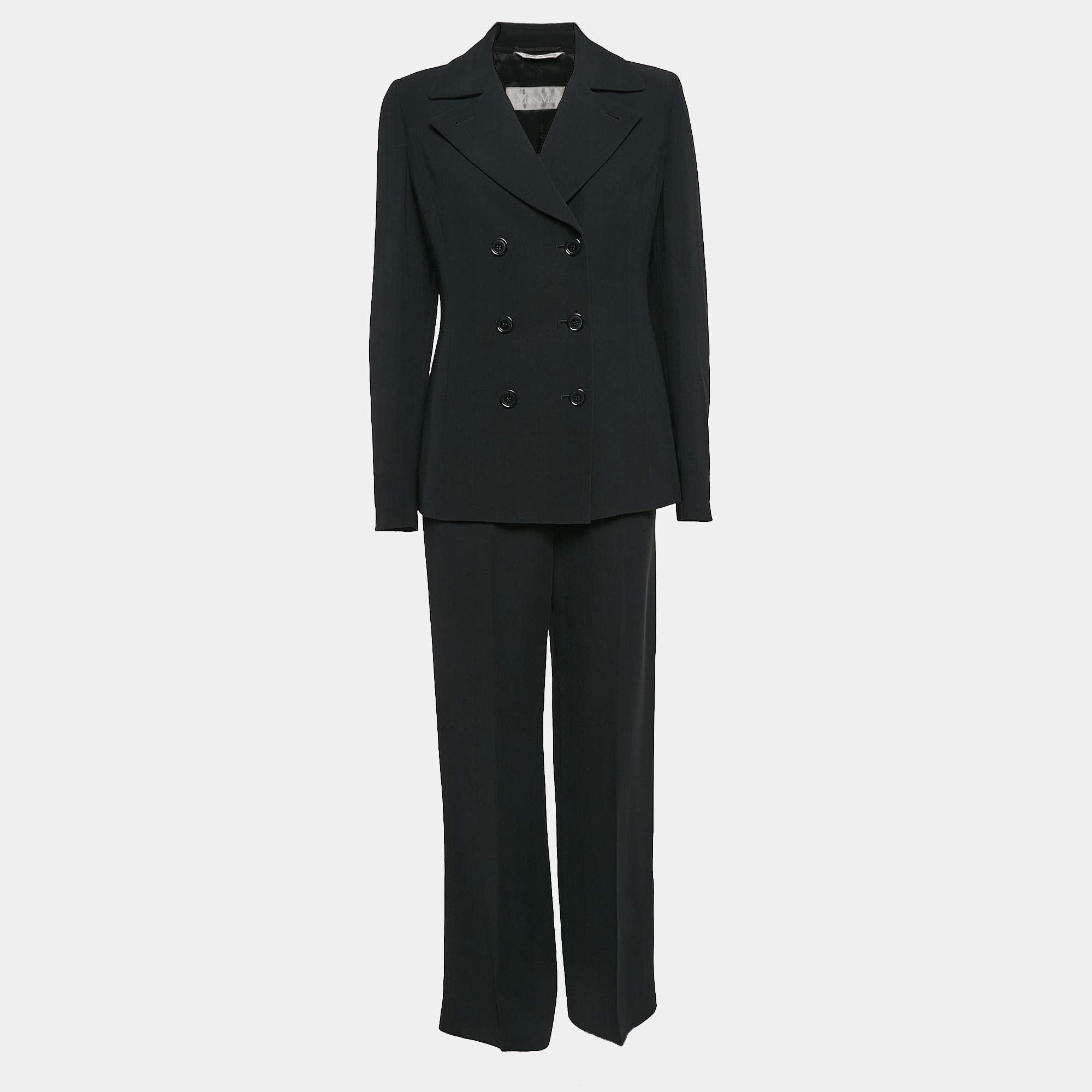 Pre Owned Max Mara Black Crepe Tailored Pants Suit M