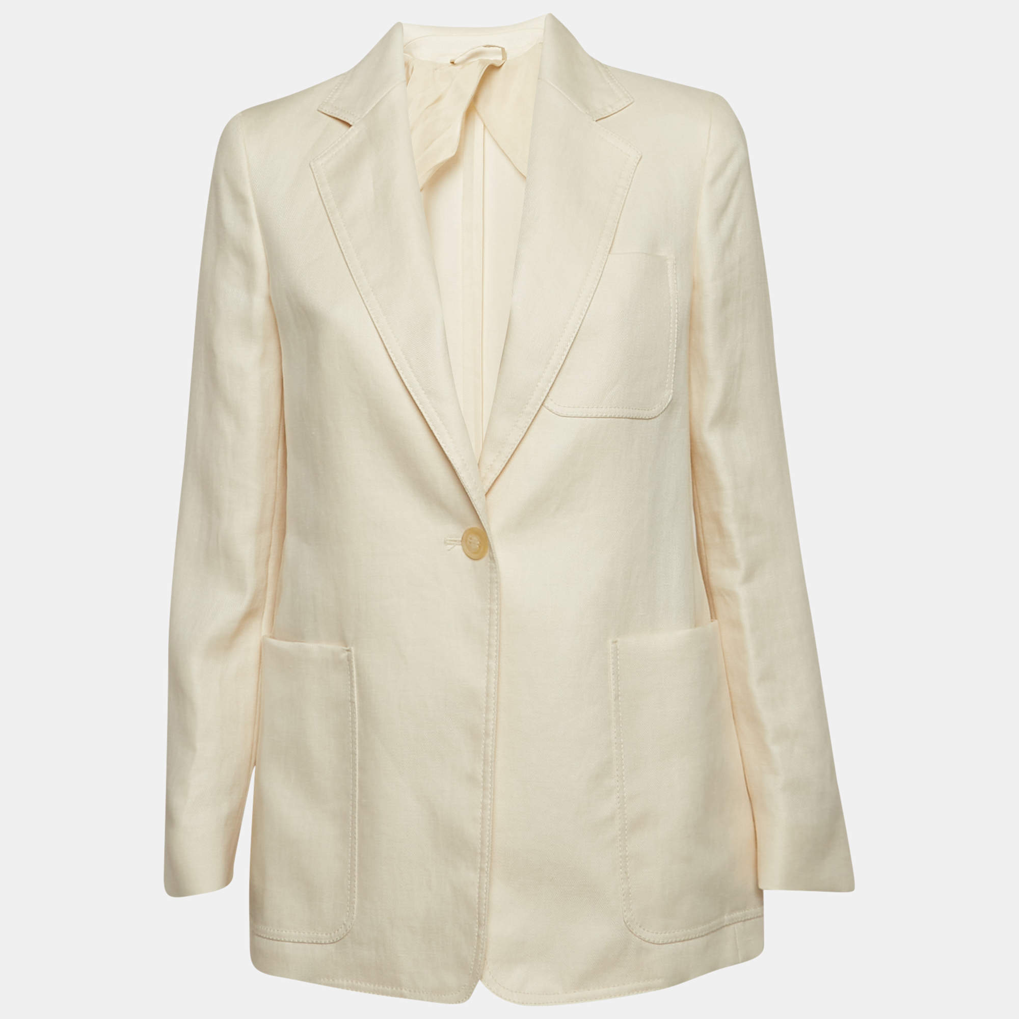 Pre Owned Max Mara Cream Linen Single Breasted Blazer S