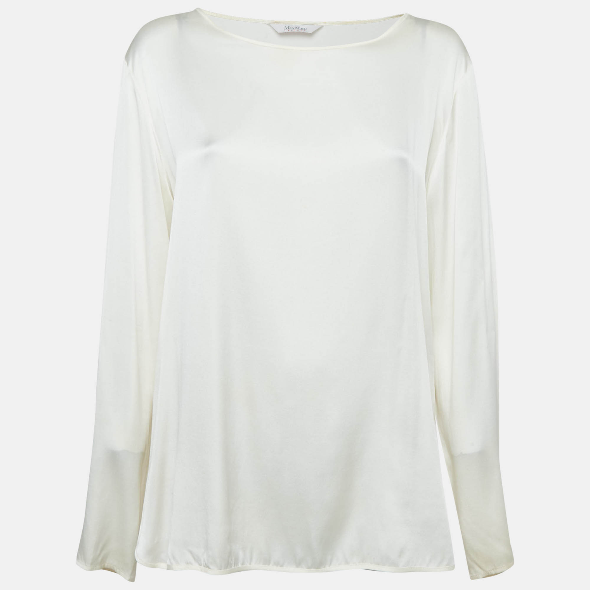 Max Mara Leisure Cream Satin Silk Long Sleeve Blouse XL
