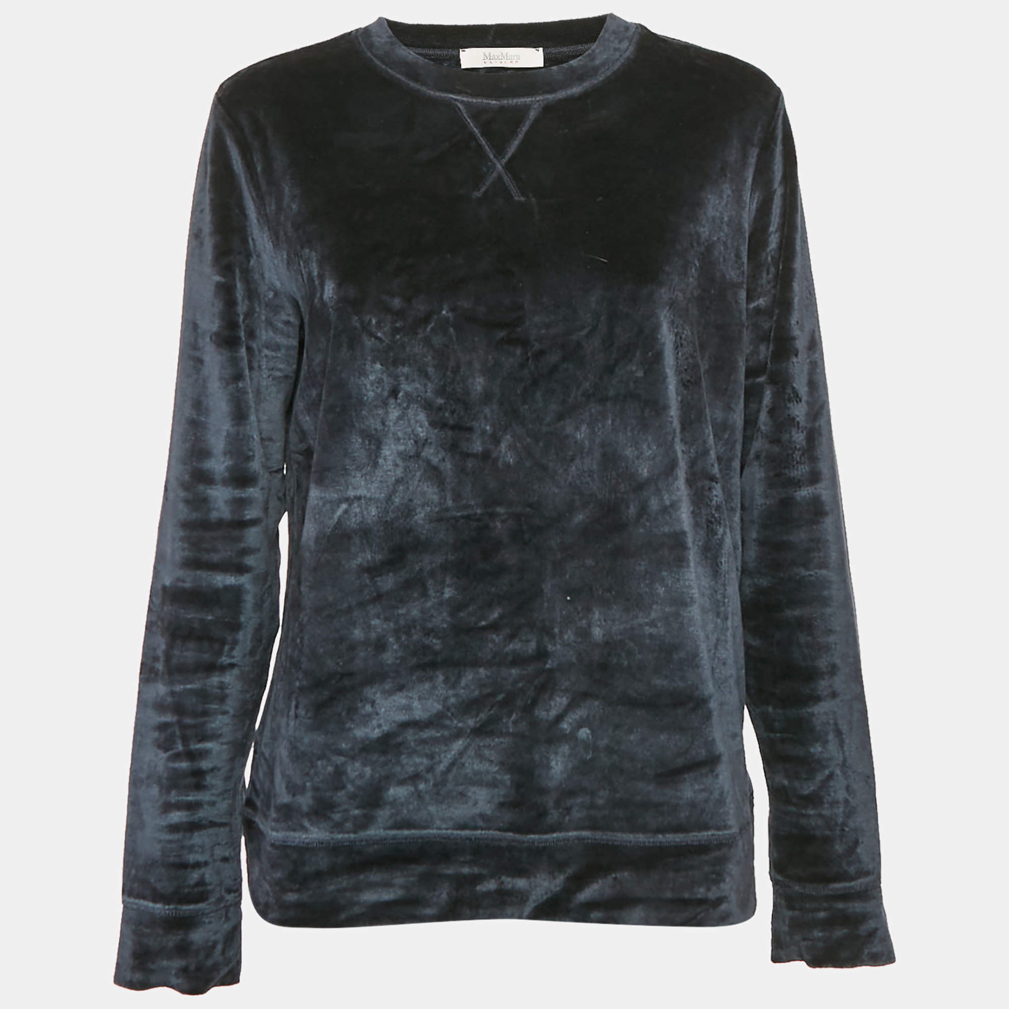 Max Mara Navy Blue Velvet Knit Full Sleeve Jumper L