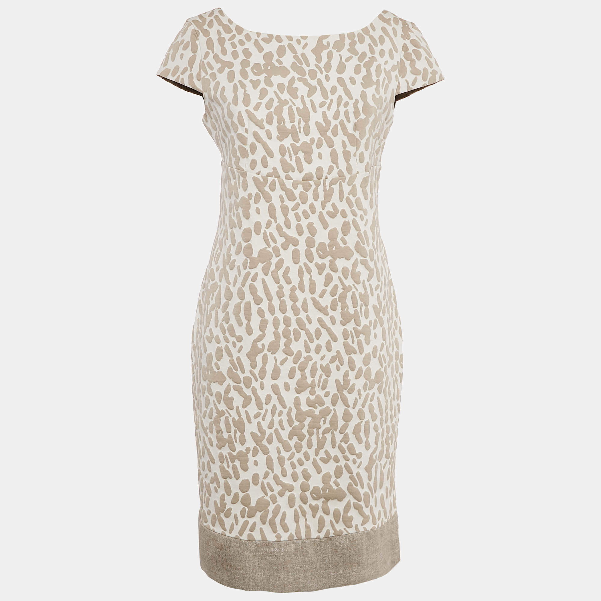 Pre Owned Max Mara Ivory/Beige Jacquard Knit Cap Sleeve Short Dress M