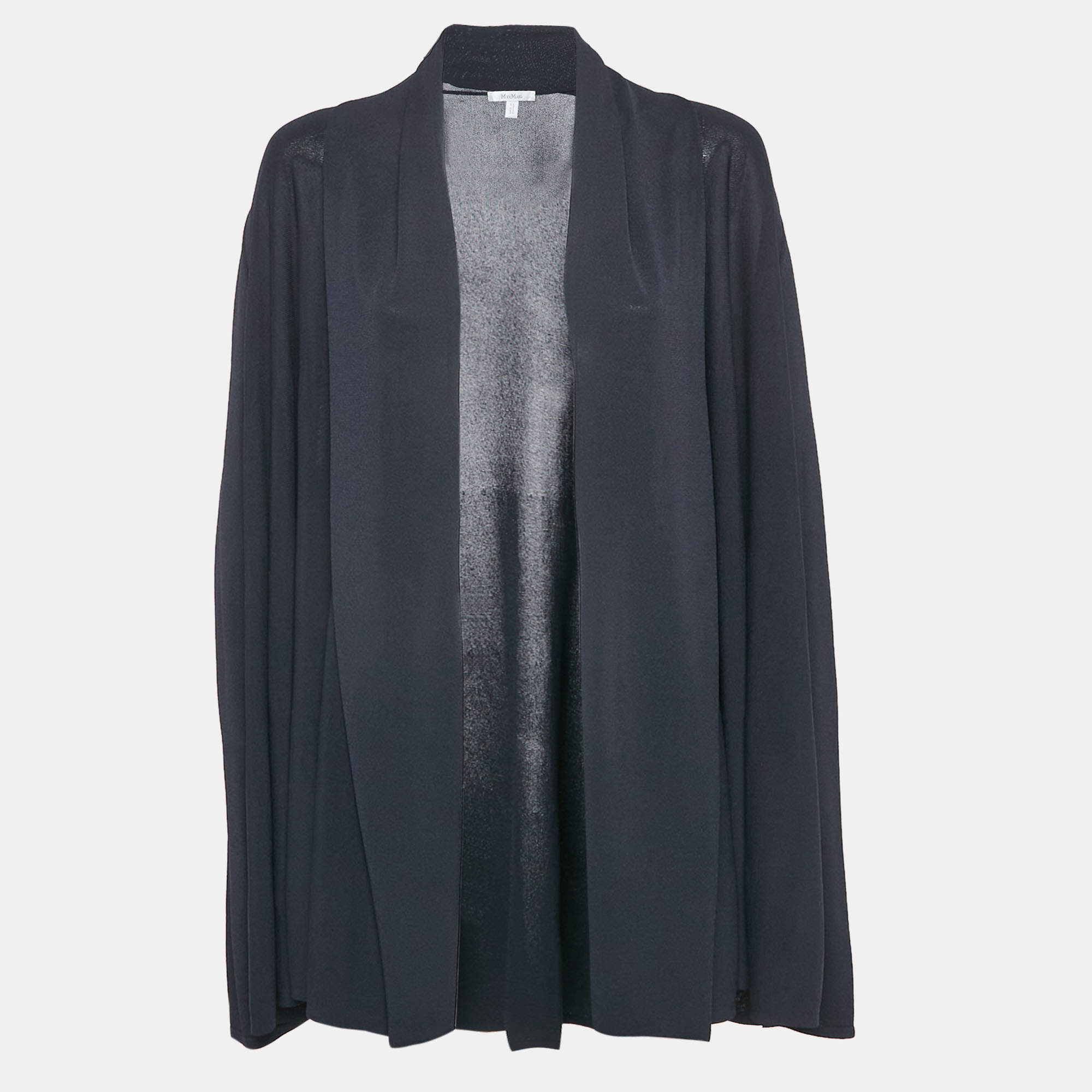 Max Mara Navy Blue Stretch Knit Long Open Front Cardigan XL