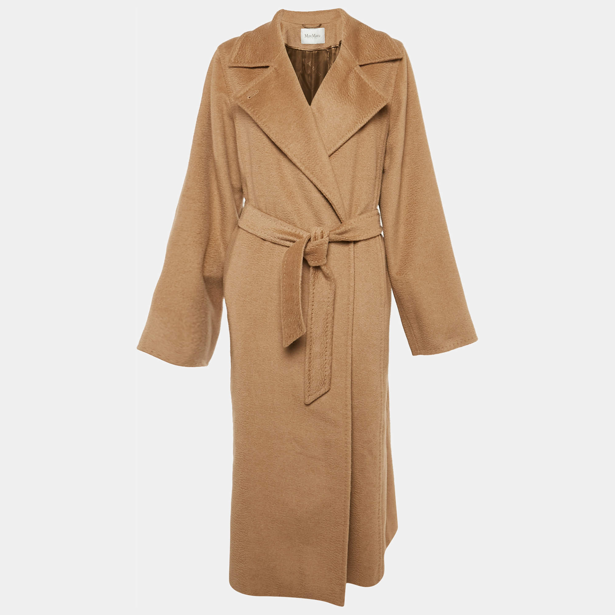 Max Mara Brown Felt Button Front Belted Coat L