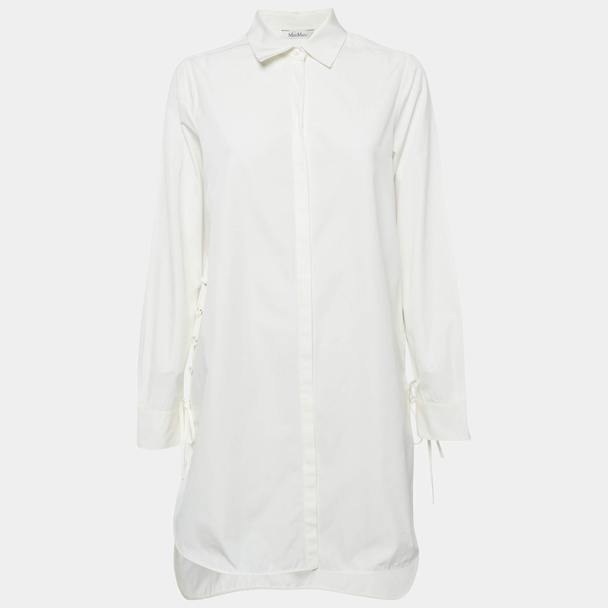 Pre Owned Max Mara White Cotton Lace-Up Shirt Dress S