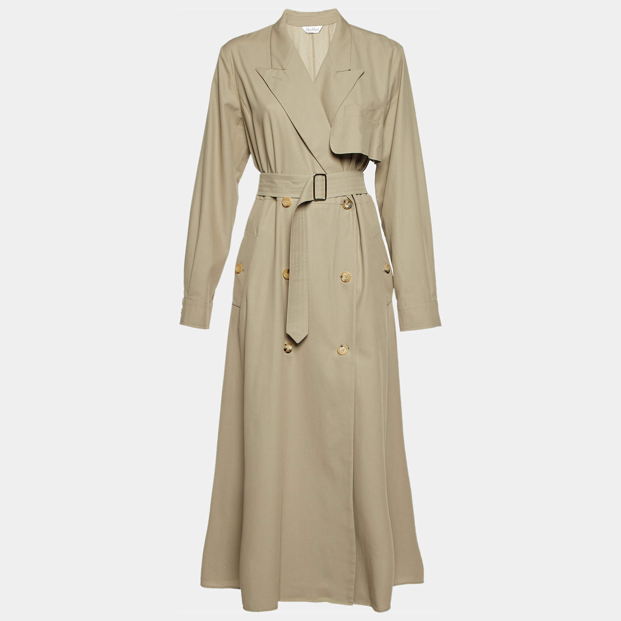 Max Mara Grey Gabardine Double Breasted Pea Coat L