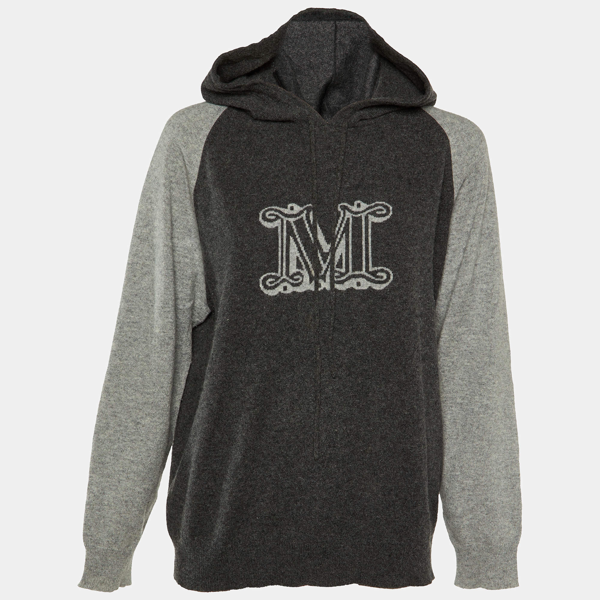 Pre Owned Max Mara Grey M Intarsia Cashmere Hooded Sweater L