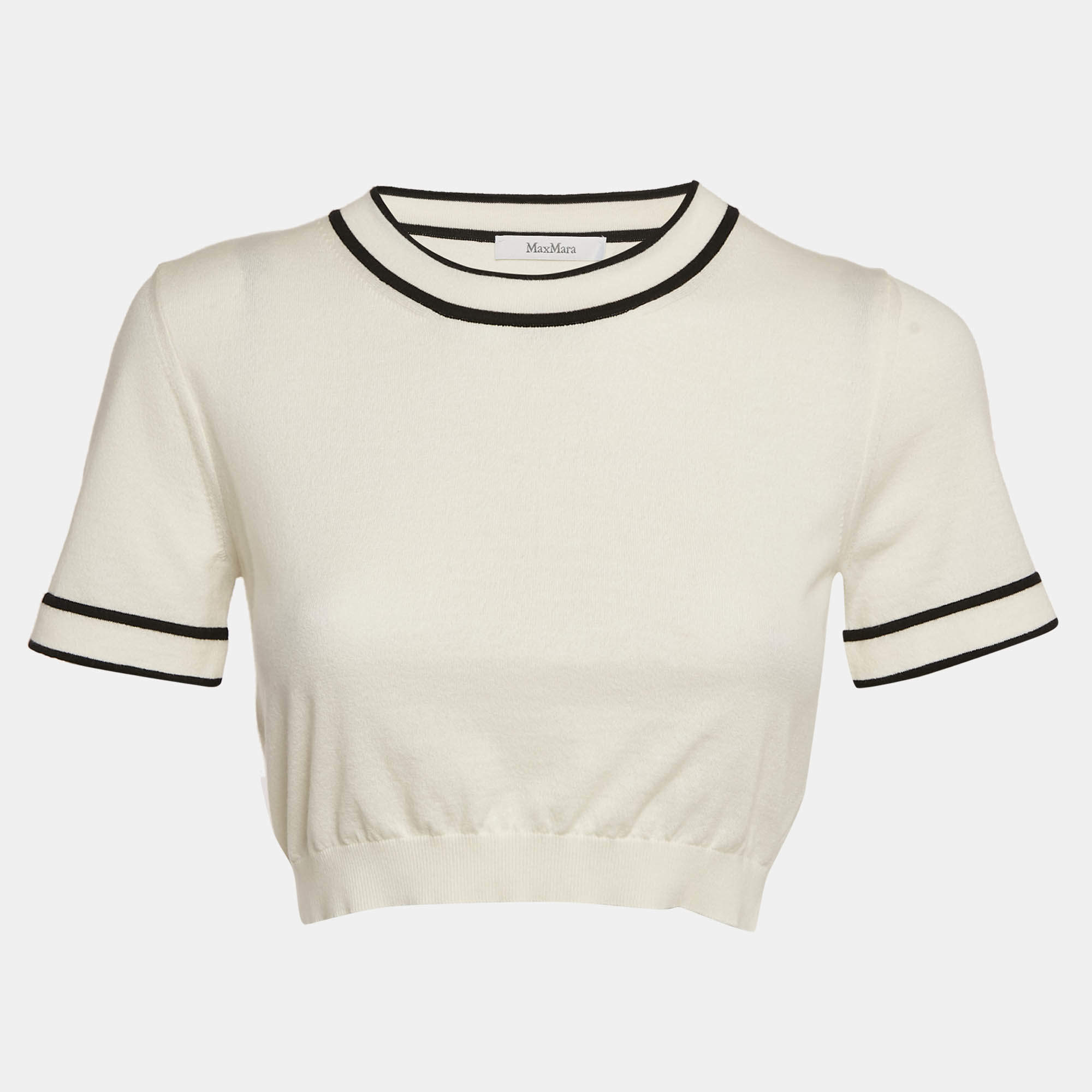 Max Mara White Cotton Knit Round Neck Cropped Top M