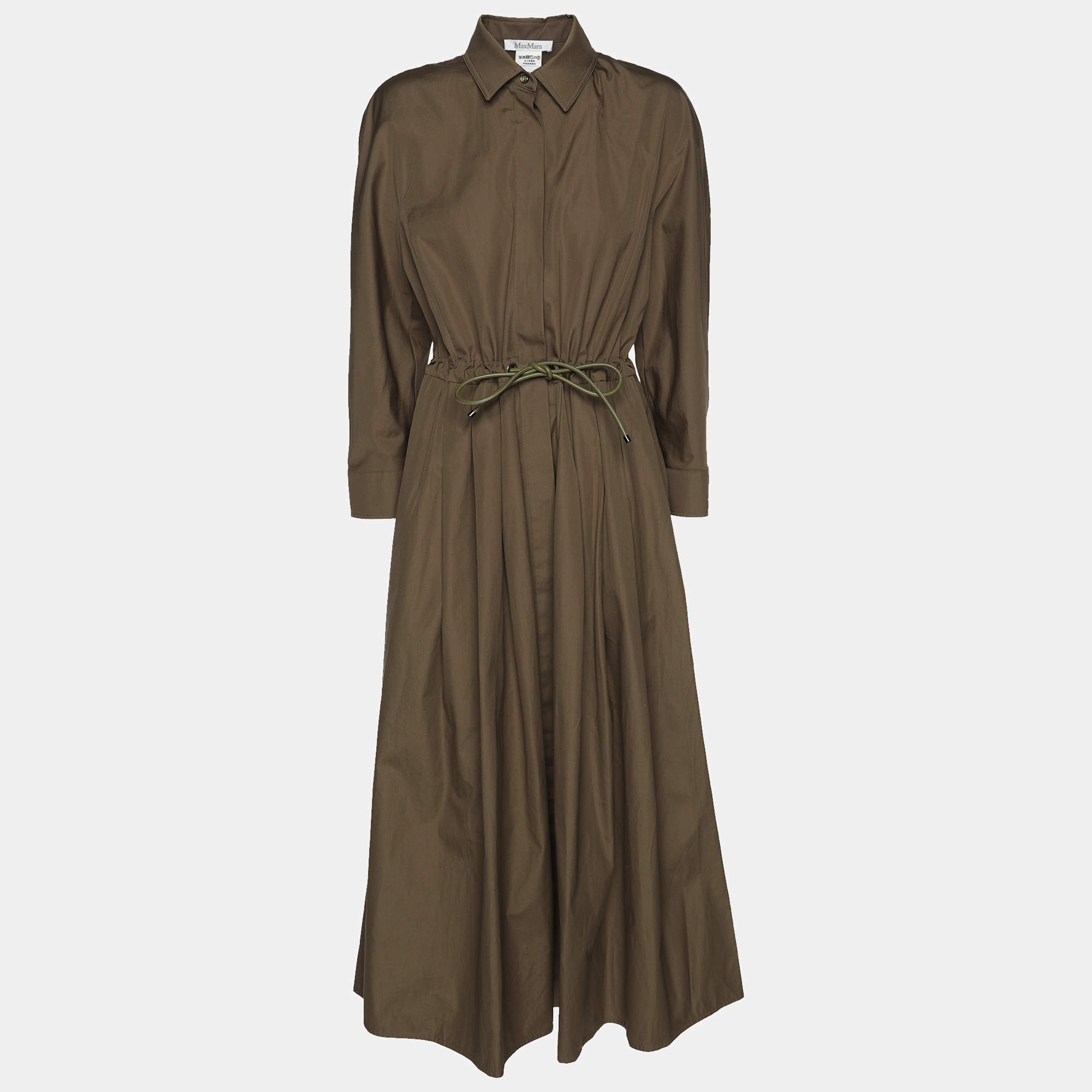 Max Mara Green Cotton Belted Maxi Dress M