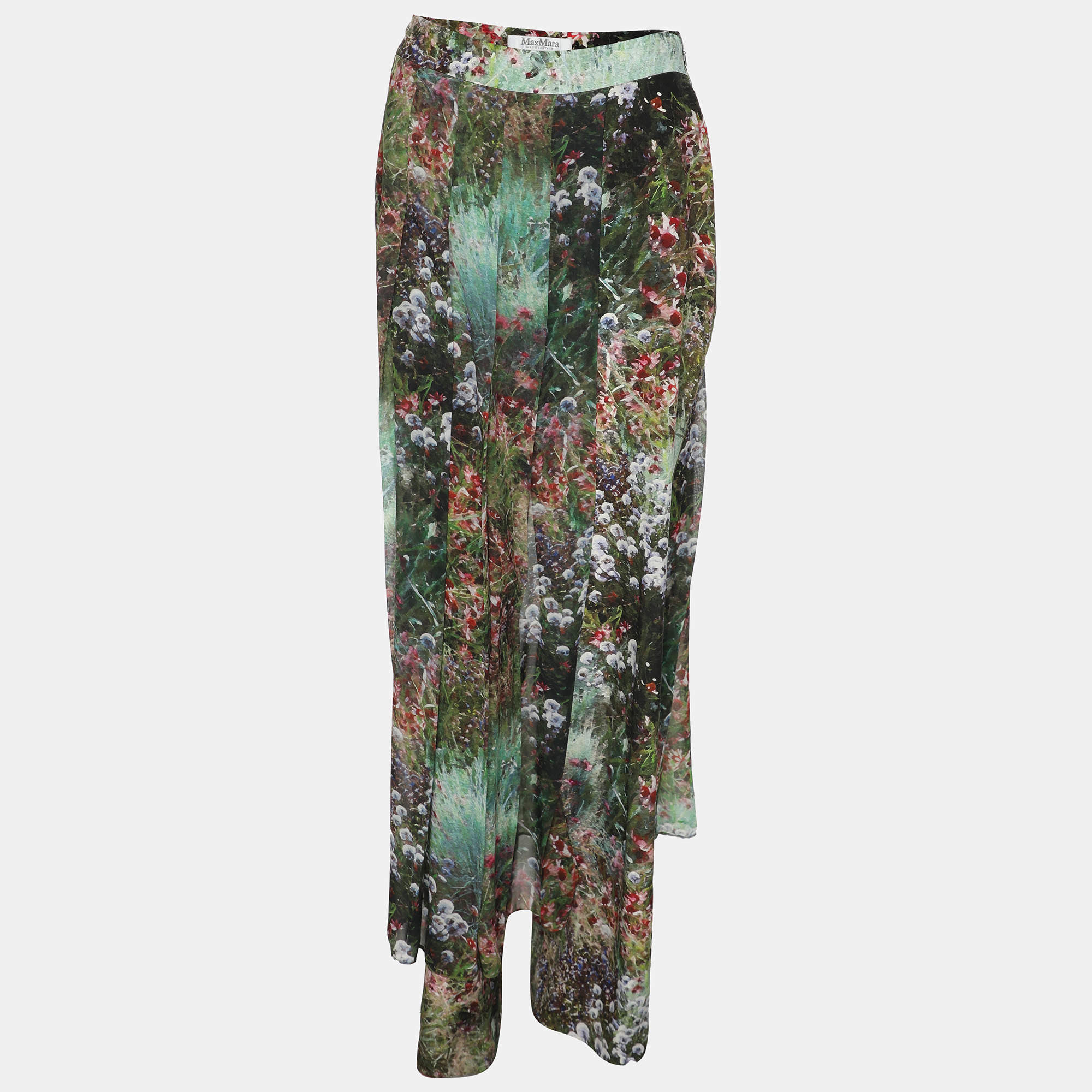 Max Mara Green Floral Printed Silk Canneti Pants S