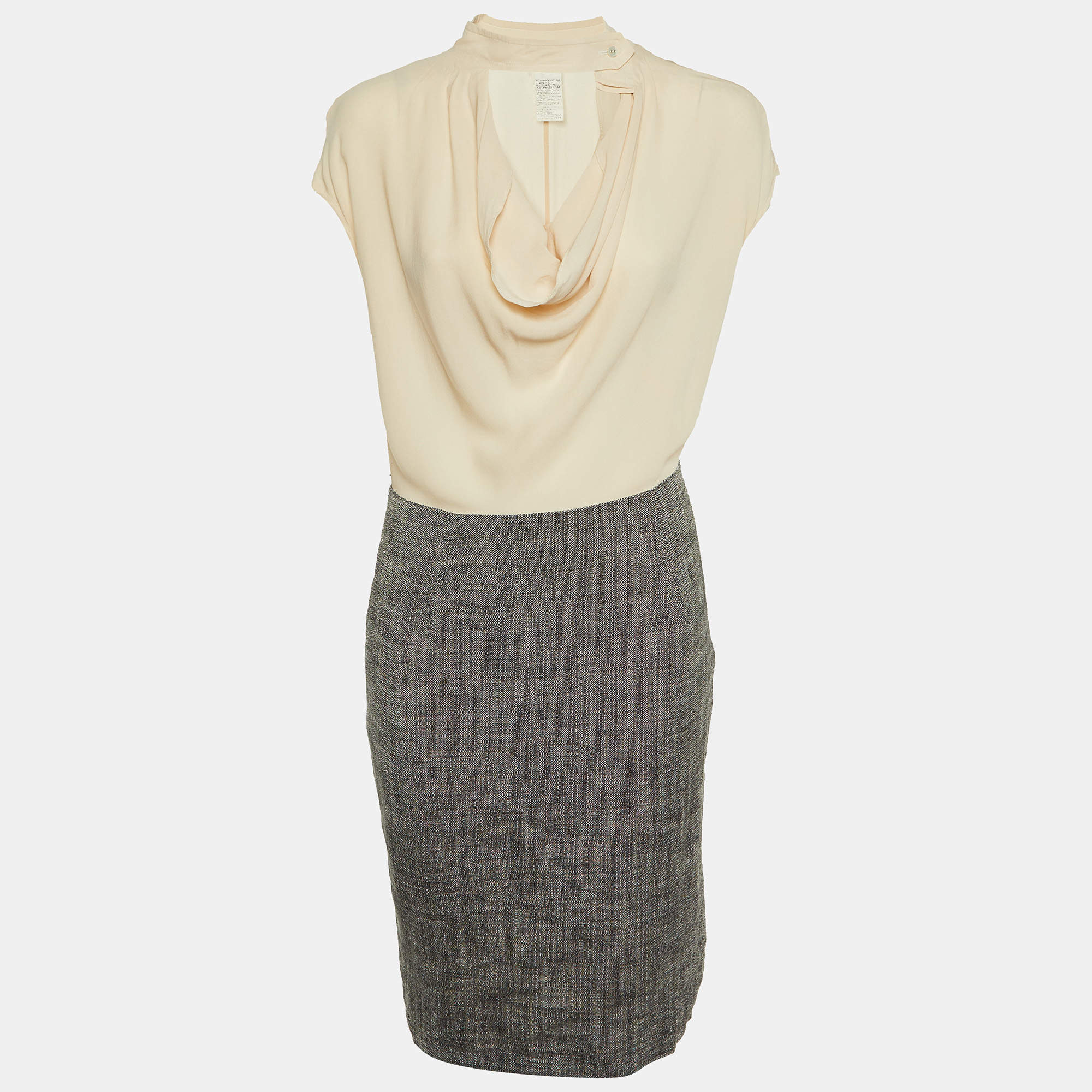 Max Mara Beige Crepe & Linen Blend Midi Dress M