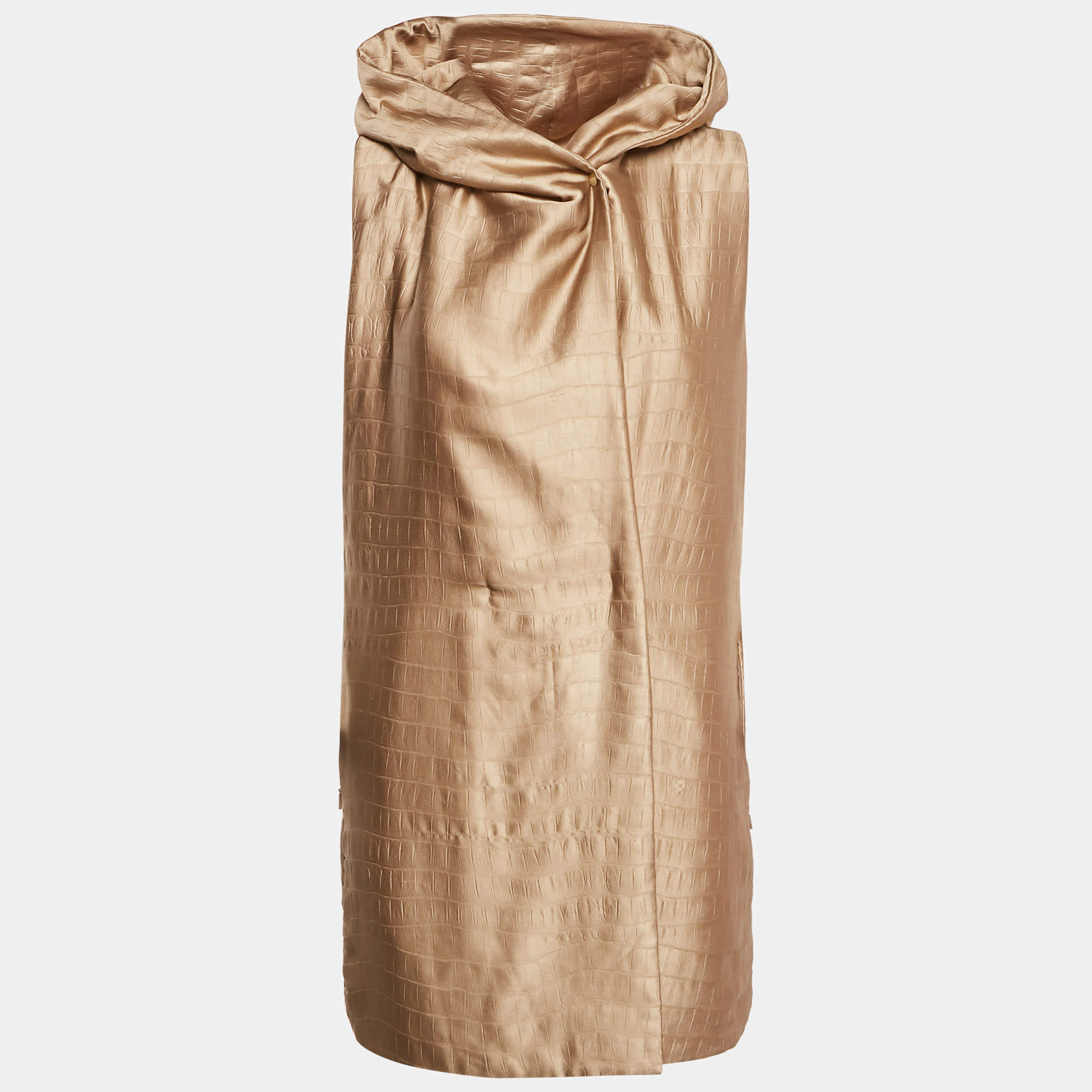 Max Mara City Beige Textured Satin Sleeveless Hooded Uguale Coat M