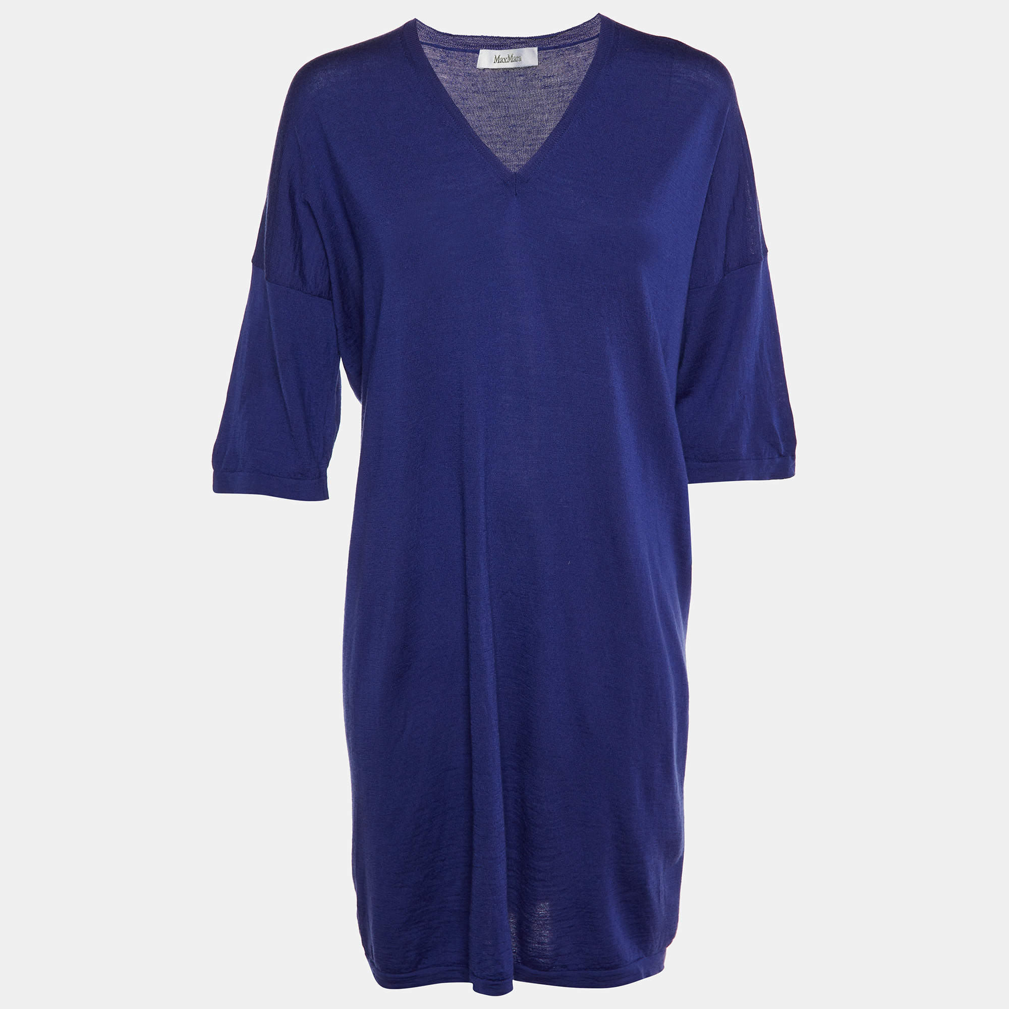 Pre Owned Max Mara Navy Blue Wool Sweater Dress M