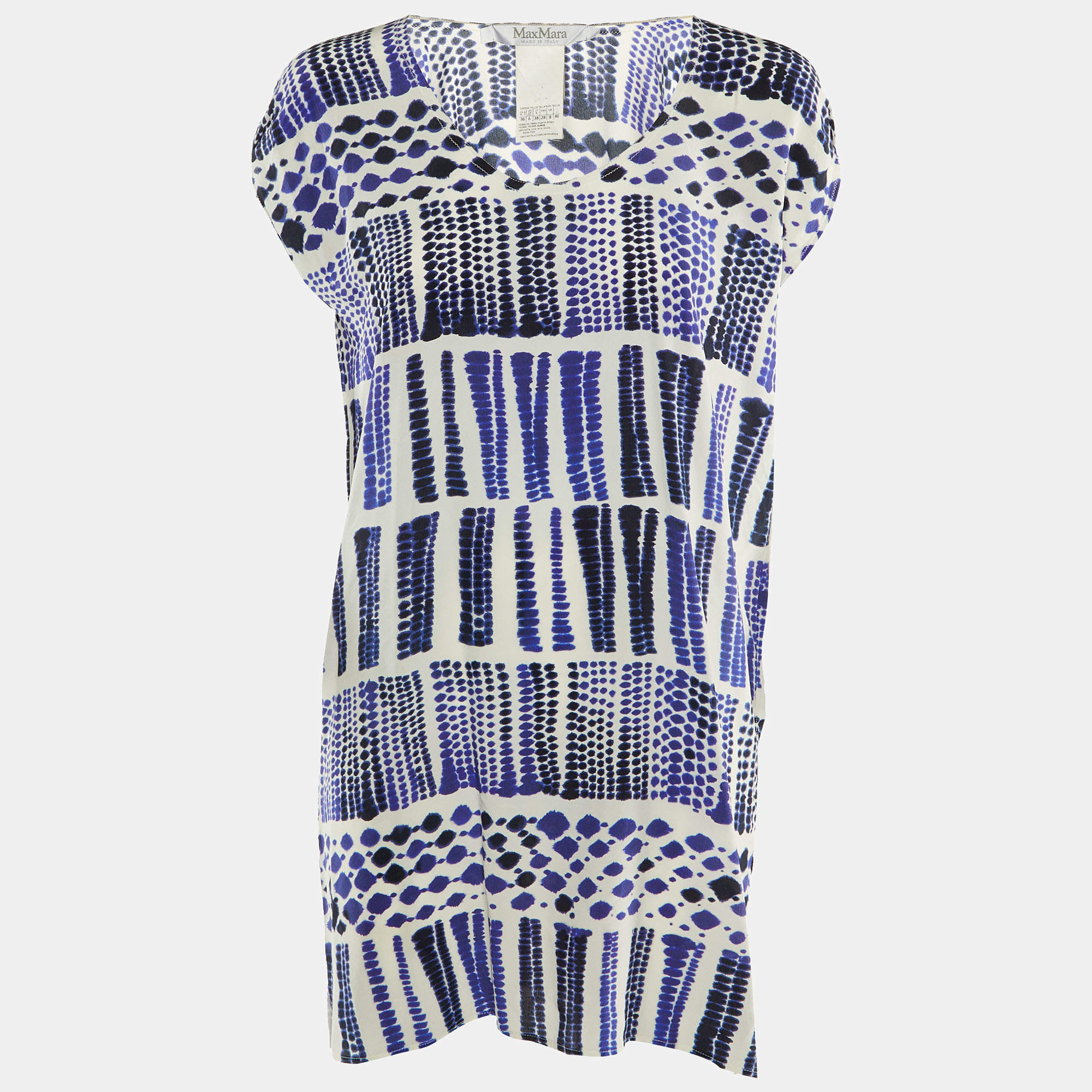 Max Mara Navy Blue & White Printed Silk Tunic S
