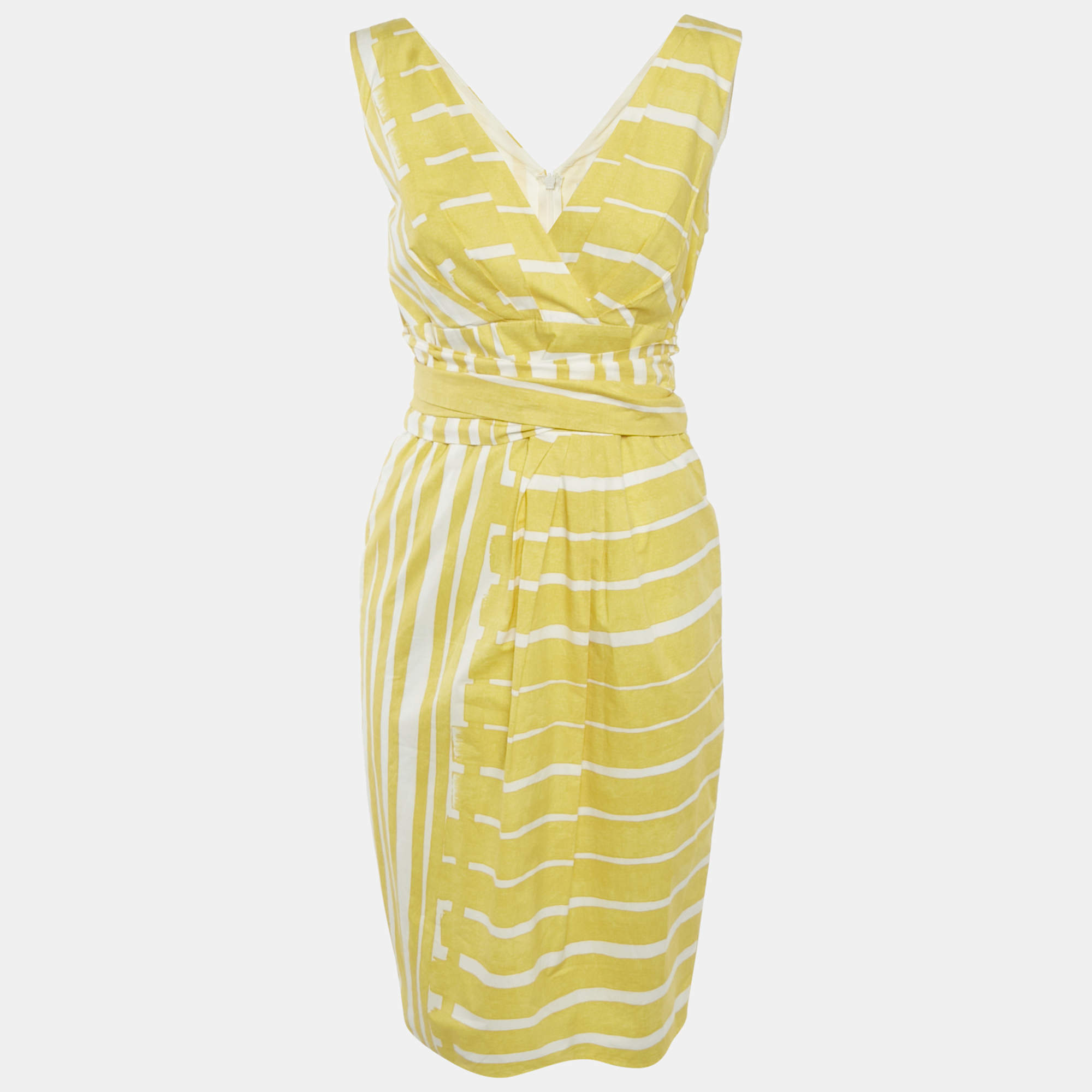 Max Mara Yellow Printed Cotton Short Dress M
